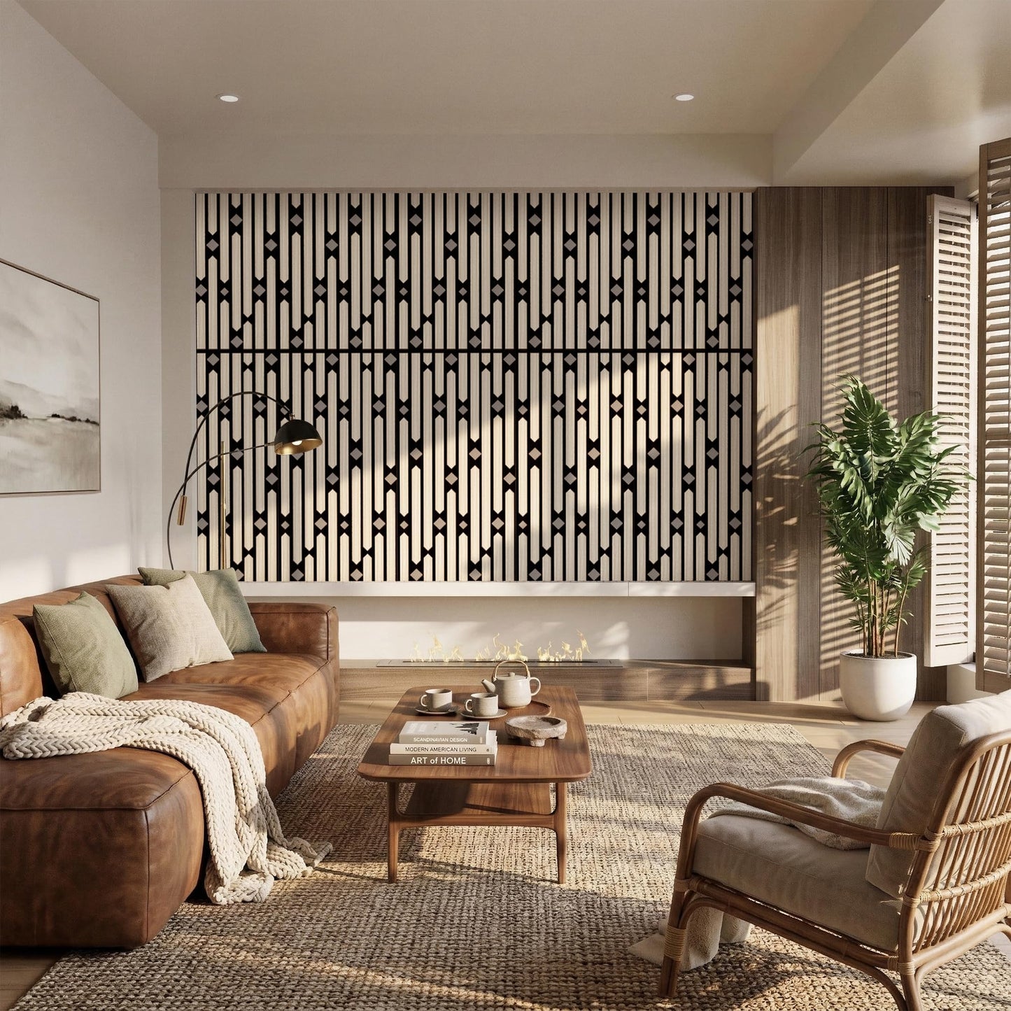 PVC Acoustic Wall Panels, Geometric Sound-Reducing Panels with Built-in Acoustic Layer, 23.6 × 47.2 Inches, 4 Panels per Box, Modern Decorative Wall Panels (Grey) (Natural)
