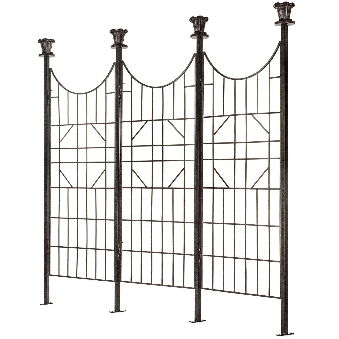 H Potter 3-Panel Outdoor Privacy Screen Trellis, 7 ft W x 6.5 ft H, 70-lb Heavy Iron Garden Screen for Patio, Deck & Hot Tub, Straight or Curved Config, Ground Spikes