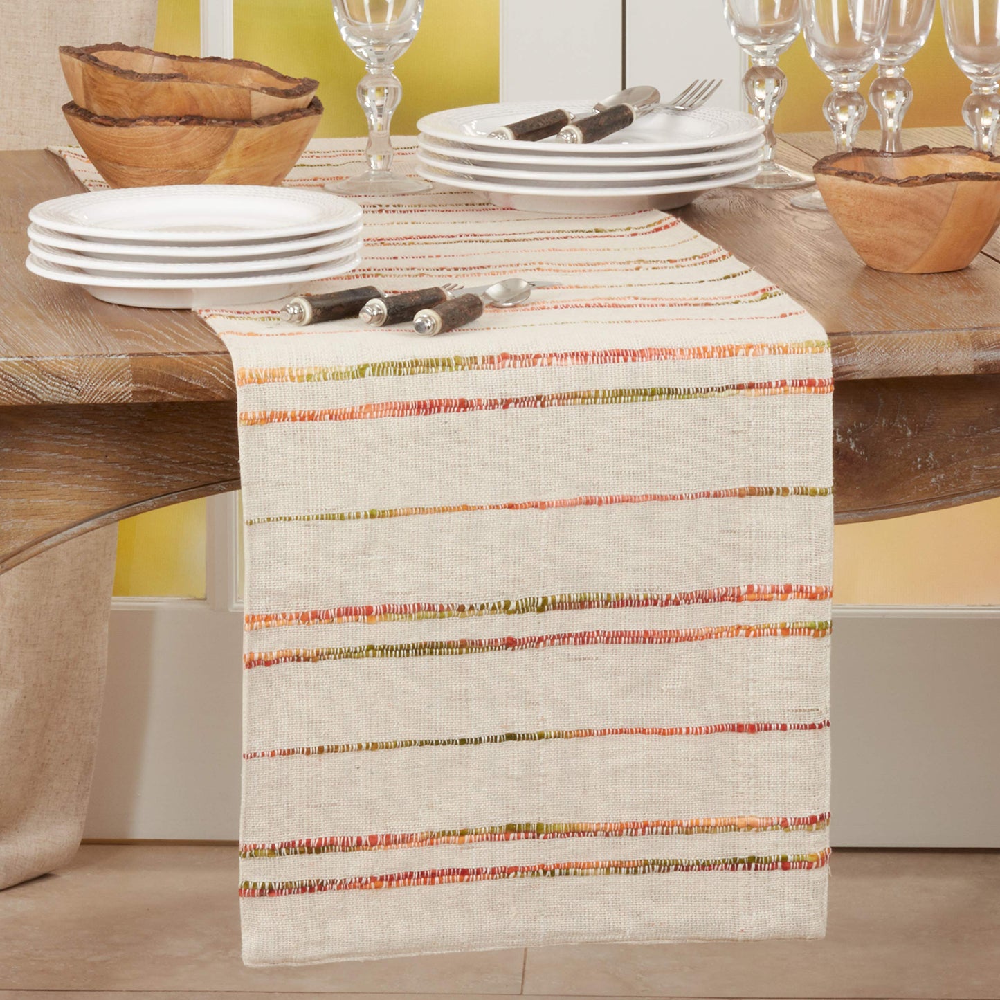 SARO LIFESTYLE Amelie Collection Woven Line Table Runner, 16"x90", Natural