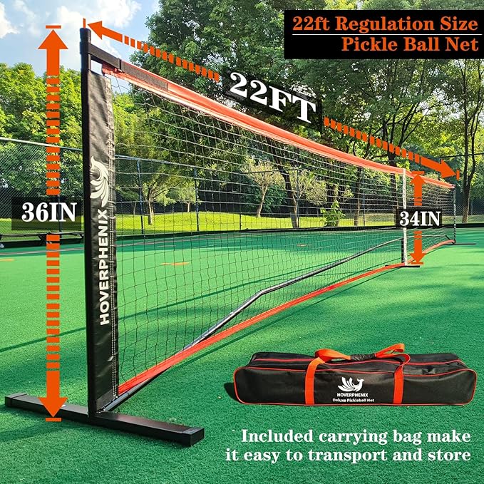 Pickleball Net for Driveway, Portable Pickleball Net System with Regualtion Size 22FT Pickle Ball Net, Outdoor Pickleballs, Carry Bag, Weather Resistant Metal Frame