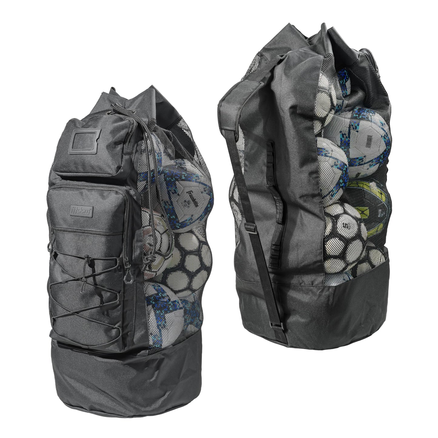 Fitdom Heavy Duty Large Soccer Mesh Equipment Ball Bag w/Adjustable Shoulder Strap Design for Coach. 2 Front Pockets for Sporting Accessories. Best for All Outdoor & Water Gears