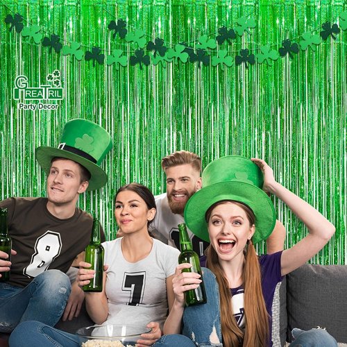 GREATRIL Green Tinsel Curtain Backdrop - Foil Fringe Streamers for Festive Decorations | 2 Packs