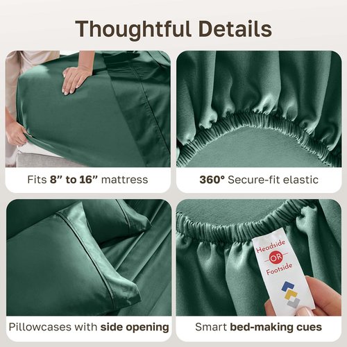 California Design Den Queen Size 100% Cotton Sheets Set - 400 Thread Count, Silky Sateen Weave, Deep Pockets - Hunter Green