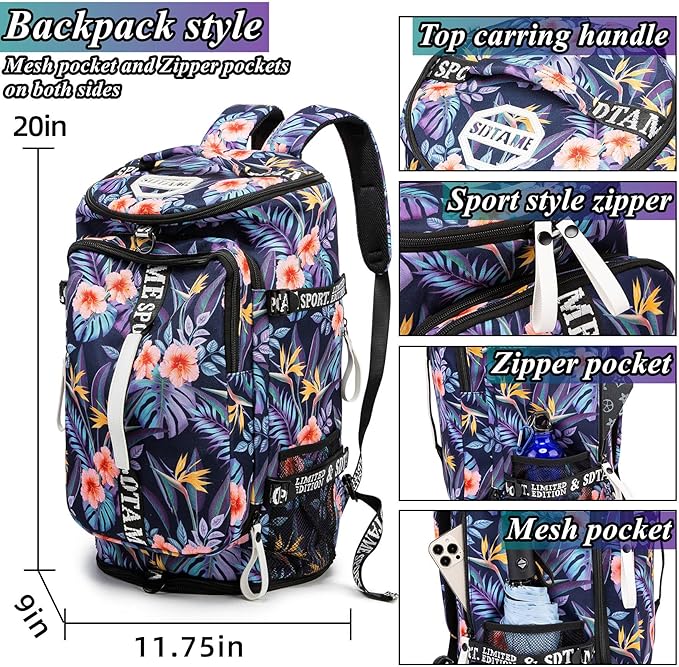 Gym Duffle Bag Backpack with Shoe Compartment,4 ways Travel Backpack for Women and Men,Multi-Functional Weekender bag with Waterproof Layer&Laptop Compartment for Fitness, Travel,Camping