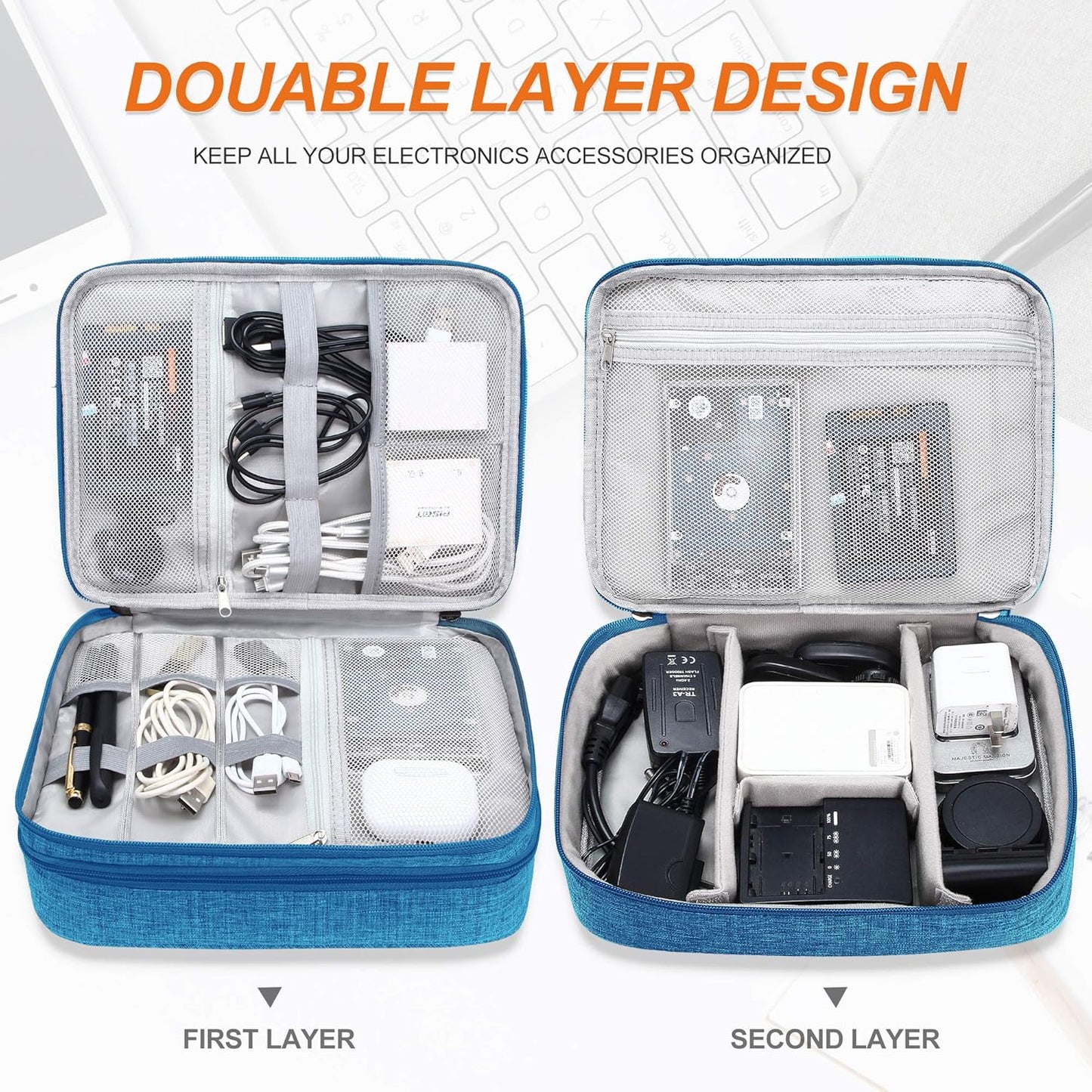 SELLYFELLY Electronic Bag Travel Cable Accessories Bag Waterproof Double Layer Electronics Organizer Portable Storage