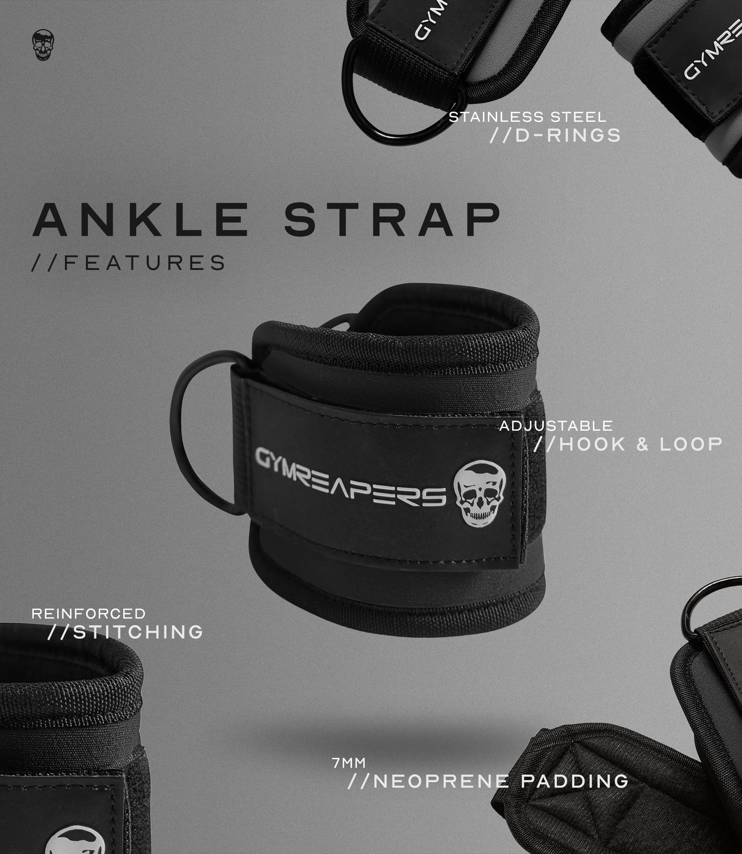 Gymreapers Ankle Strap (Single) For Cable Machine Kickbacks, Glute Workouts, Lower Body Exercises - Adjustable Leg Strap with Neoprene Padding (Black, Single)