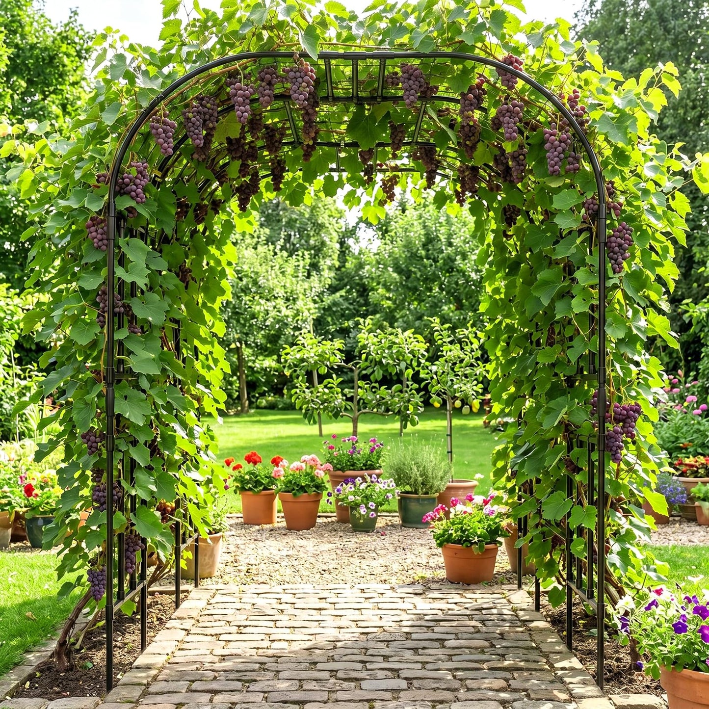 Tall Garden Arch Trellis for Climbing Plants, 87in Tall Metal Plant Support Trellis Archway for Climbing Plant Vegetables Cucumber, Outdoor Yard Lawn Garden Arch Tunnel Trellis