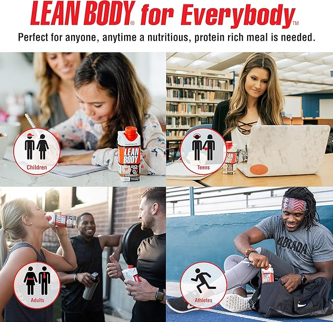 Lean Body Ready-to-Drink Salted Caramel Protein Shake, 20g Protein, Whey Blend, 0 Sugar, Gluten Free, 22 Vitamins & Minerals, (Recyclable Carton & Lid - Pack of 4)