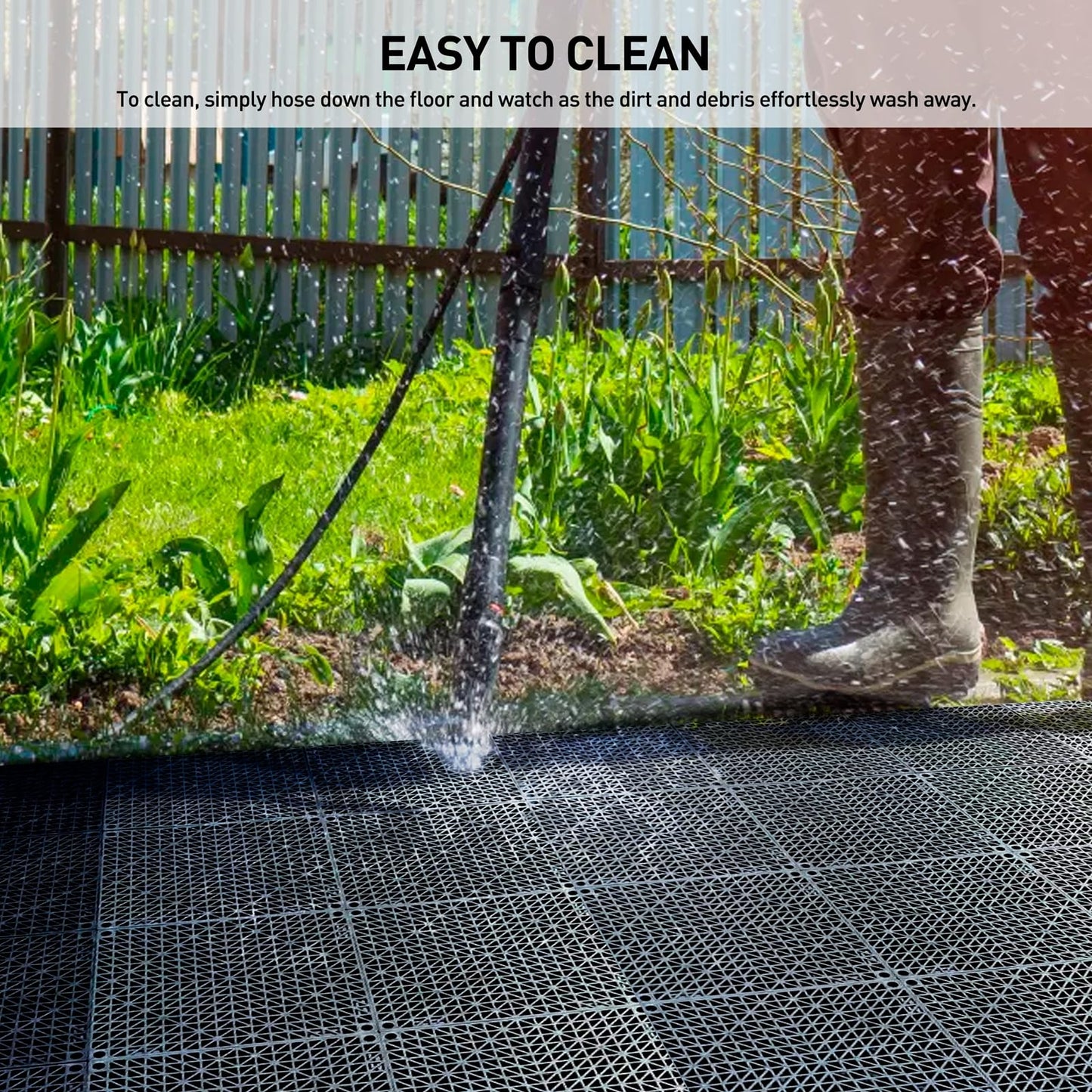 MAXWAVE 18 Pack 12" x 12" Modular Interlocking Floor Mats, Soft PVC Non-Slip Drainage Tiles, Splicing Rubber Cushion Flooring for Deck, Shower, Pool, Basement, Shed, Indoor and Outdoor Use