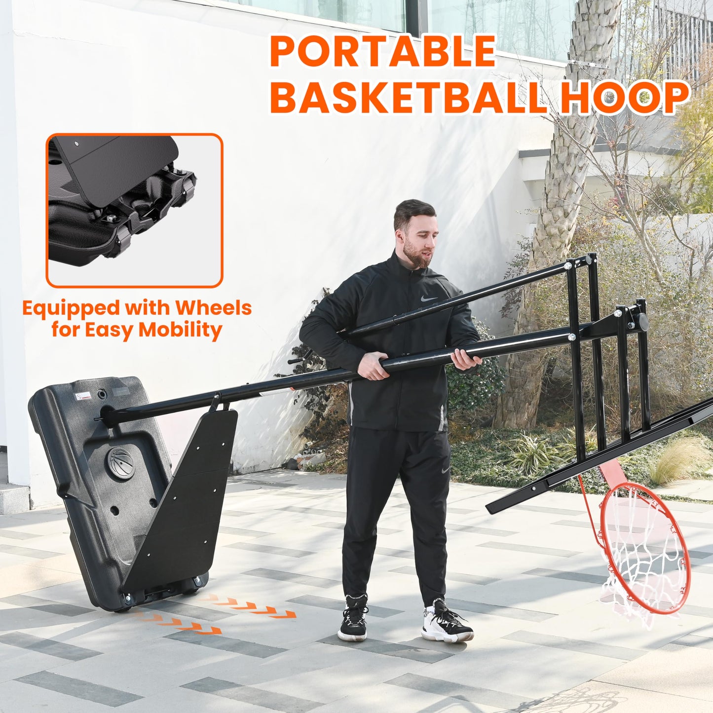 Feelwin Basketball Hoop Outdoor System with 10ft Height Adjustable, 45/48in Steel Frame Backboard Basketball Goal Court System, Portable Hoop for Youth and Adults in Driveway Backyard Pool Play