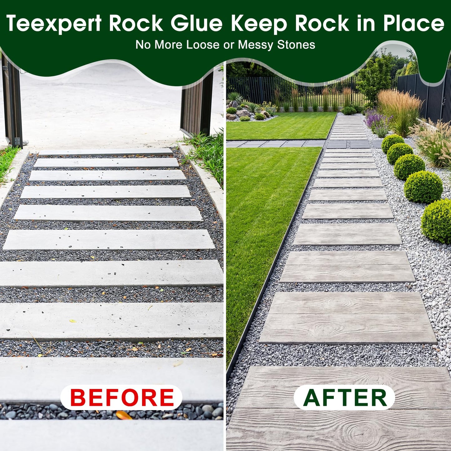 Teexpert 1 Gallon Rock Glue for Landscaping – Strong Pea Gravel Binder & Stone Adhesive for Walkways, Yards, Patios, and Decorative Driveway Edges