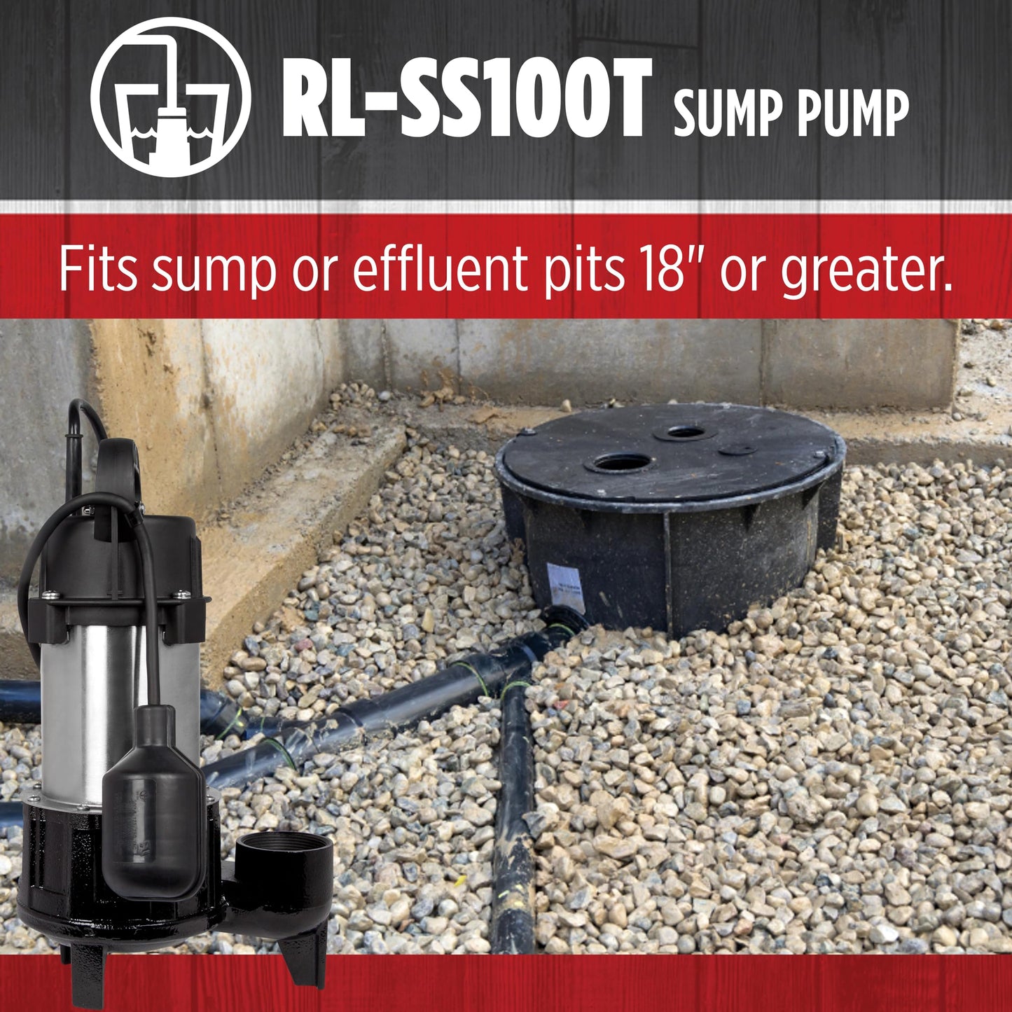 Red Lion RL-SS100T 115 Volt, 1 HP, 5300 GPH Premium Submersible Stainless Steel Sump Pump with Tethered Switch and 20-Ft. Cord, Black, 14942782