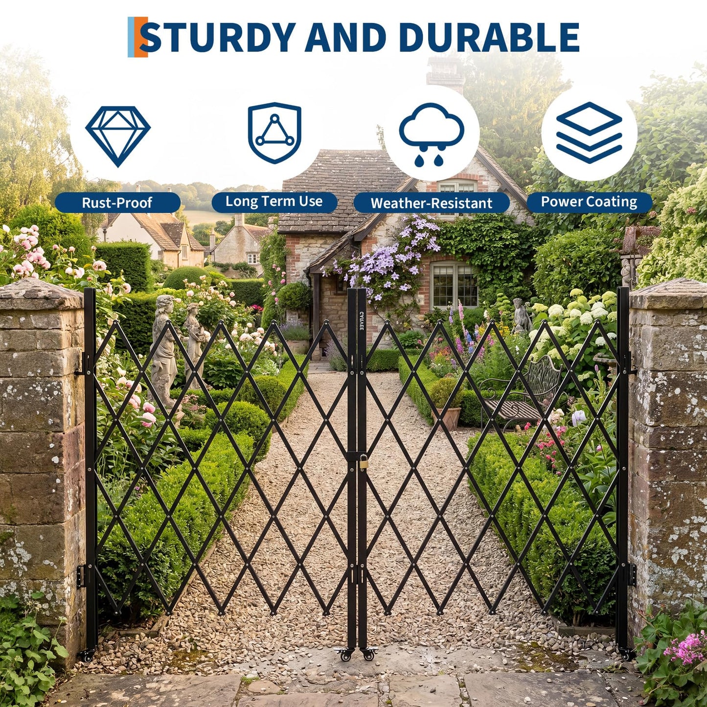 12.5FT Metal Expandable Mobile Barricade,Industrial Folding Security Gate Driveway Gate, Retractable Retractable Gate Outdoor,Folding Safety Barricade with Casters