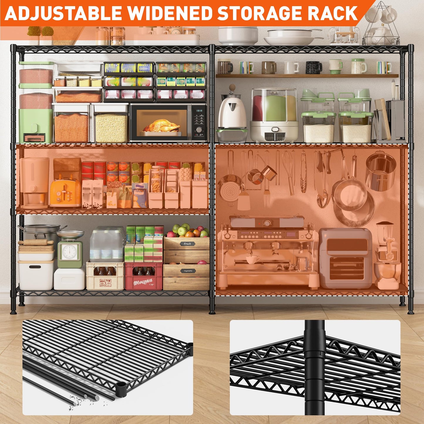 REIBII 70"W Metal Shelving, Storage Shelves 4-tier Wire Shelving Unit Load 1240LBS Metal Shelves for Storage Adjustable Shelving Rack for Pantry Kitchen Commercial school Garage 70"W*15.8"D*62.9"H