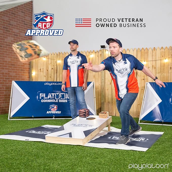 Play Platoon Cornhole Bags Set of 8 Regulation Professional Corn Hole Bean Bags ACO Approved, Competition Weight, Slick and Stick