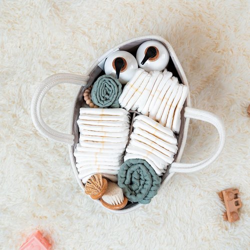 Comfy Cubs Diaper Caddy Organizer - Stylish Cotton Baby Basket with 3 Spacious Compartments | 8.5" x 15" x 8" - Sage