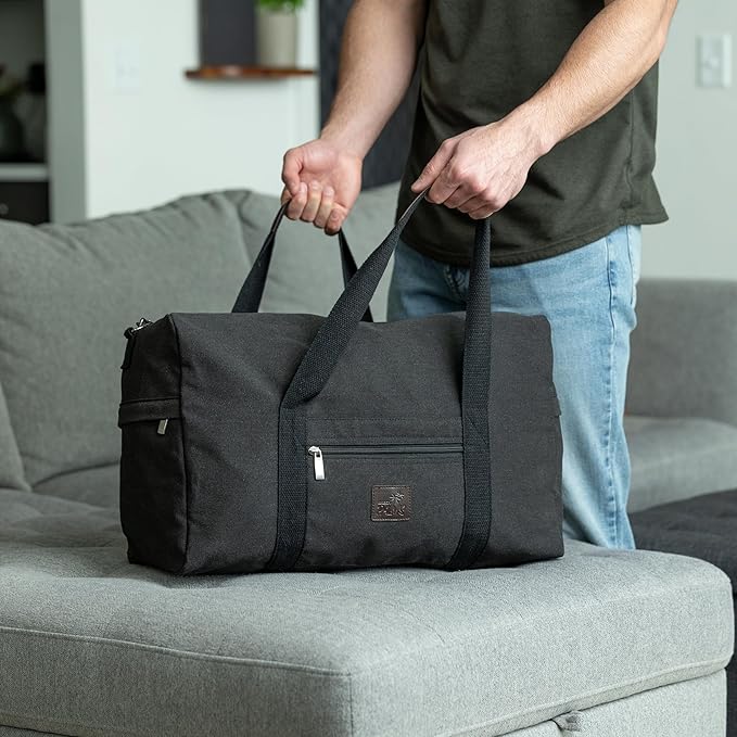 Duffle Bag ??Multipurpose Canvas Bag for Travel, Gym, Weekender, Carry On & More ??Durable, Spacious, Unisex Overnight Bag for Men & Women ??Perfect for Sports, and Everyday Use (Black)