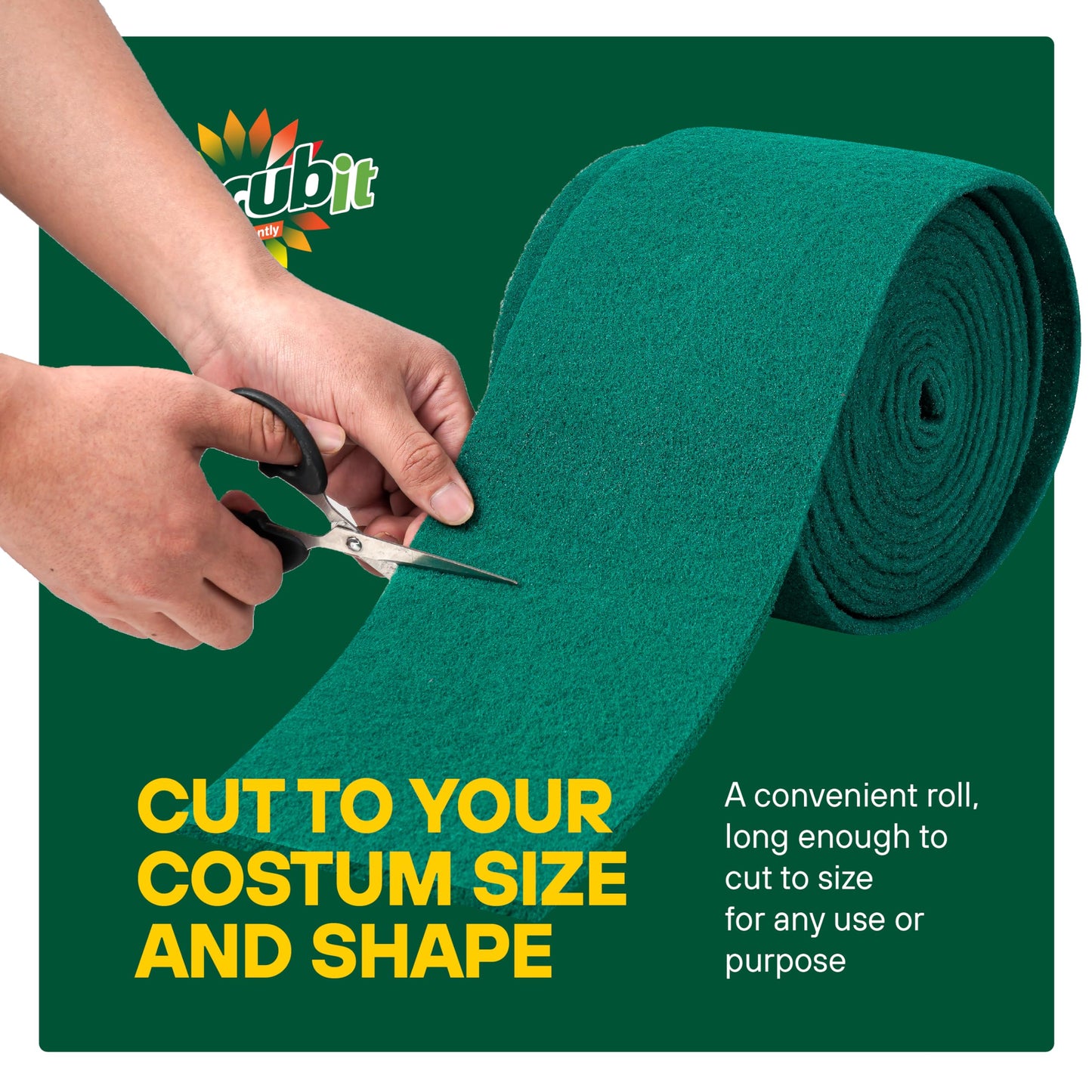 SCRUBIT Scouring Pad Roll - 19 FT Green scrubbing Pads Roll - Non Scratch Dish Washing Scrubbers - Abrasive and Heavy Duty Pot Scrubber Roll for Kitchen, Pots, Pans, Oven, and Grill 19 FT X 6" x0.3"