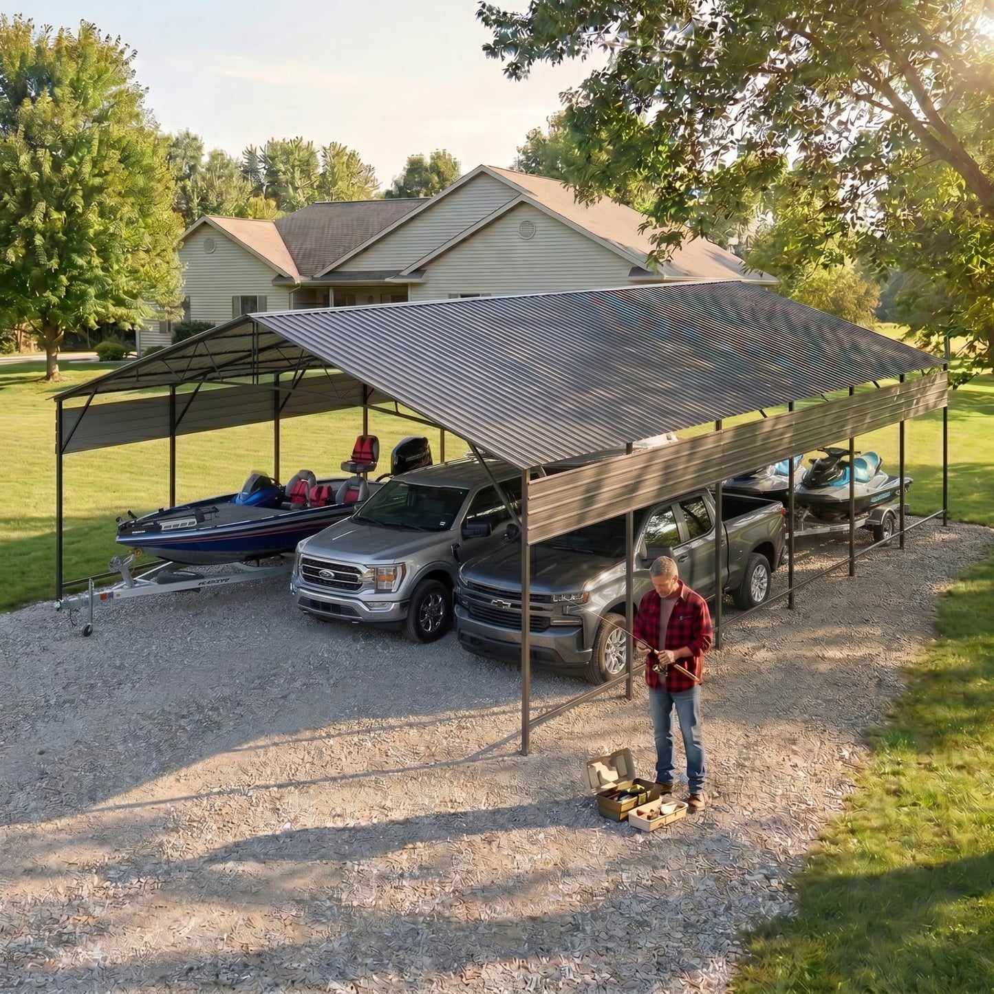 Devoko 20x30 FT Metal Carport, Heavy Duty Car Canopy with Galvanized Steel Roof, Reinforced Base Frame, All-Weather Garage, Outdoor Shelter for Cars, Trucks, Boats, Tractors & RV (Black)