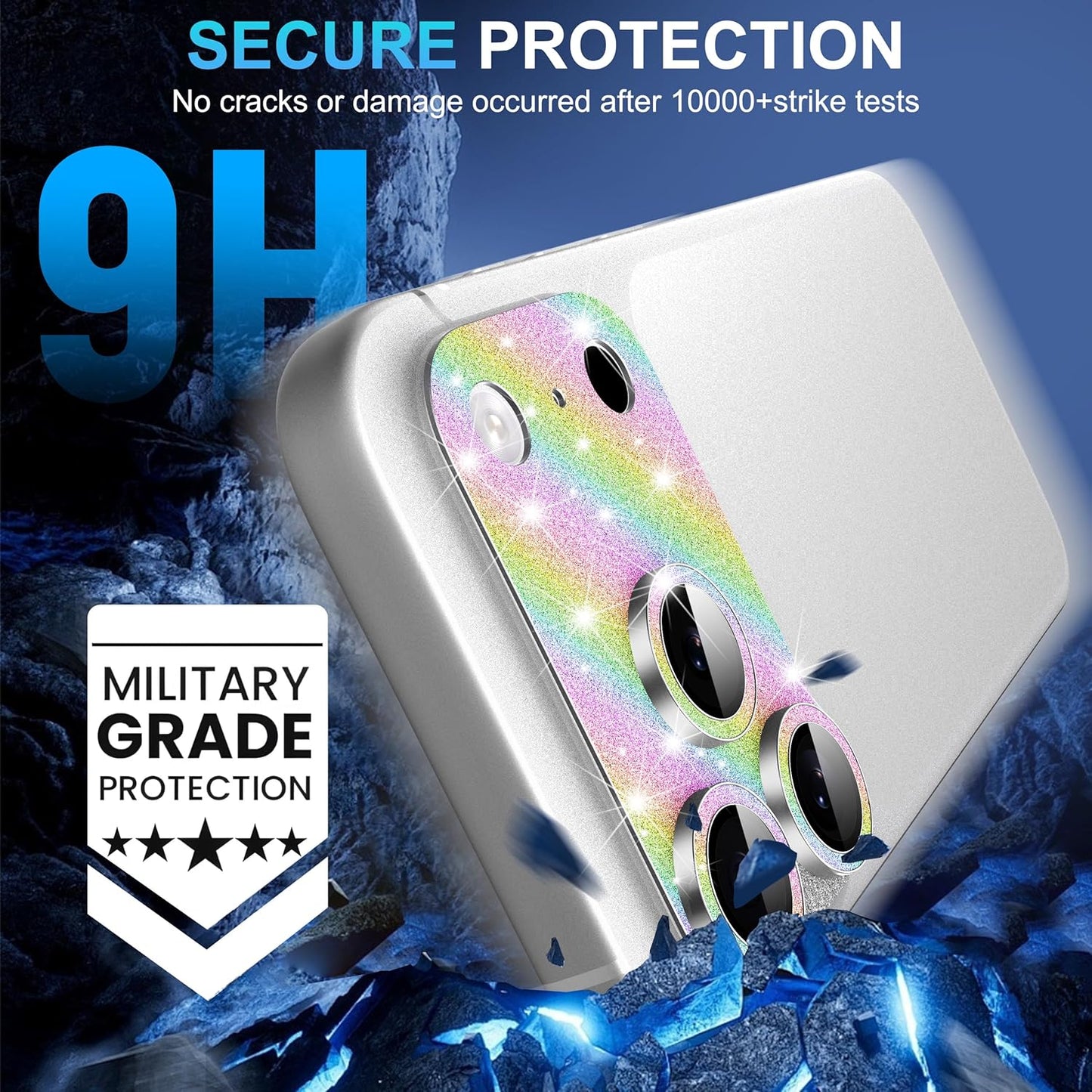 17 Suoman for iPhone Pro Max Camera Lens Protector, [All-in-one] [Strong-Adhesion] Bling Glitter Independent Metal