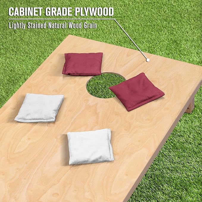GoSports Regulation Size Wooden Cornhole Set with Natural Wood Finish - Includes Carrying Case