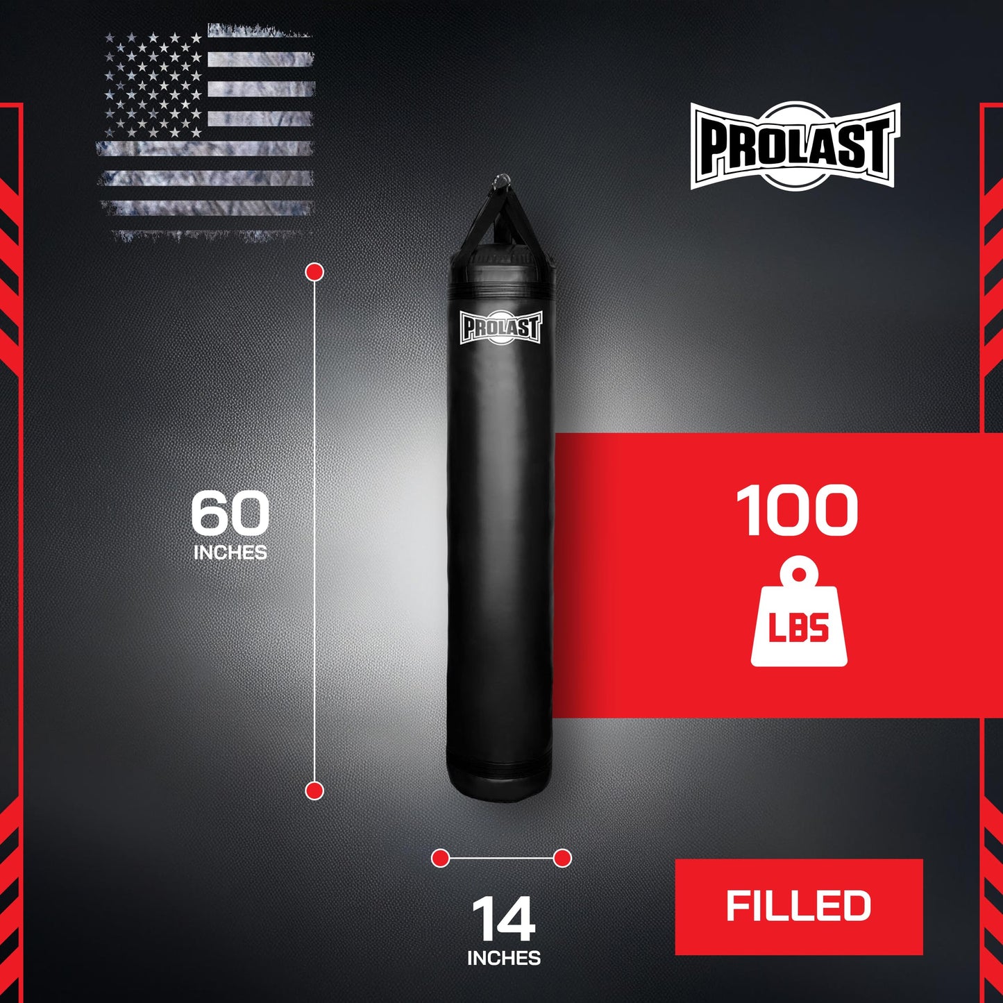 PROLAST Heavy Punching Kicking Bag for Adults, Boxing, MMA, Martial Arts, Muay Thai, Strength Training Equipment, 5ft, 100 lbs, Classic Logo, Black Filled