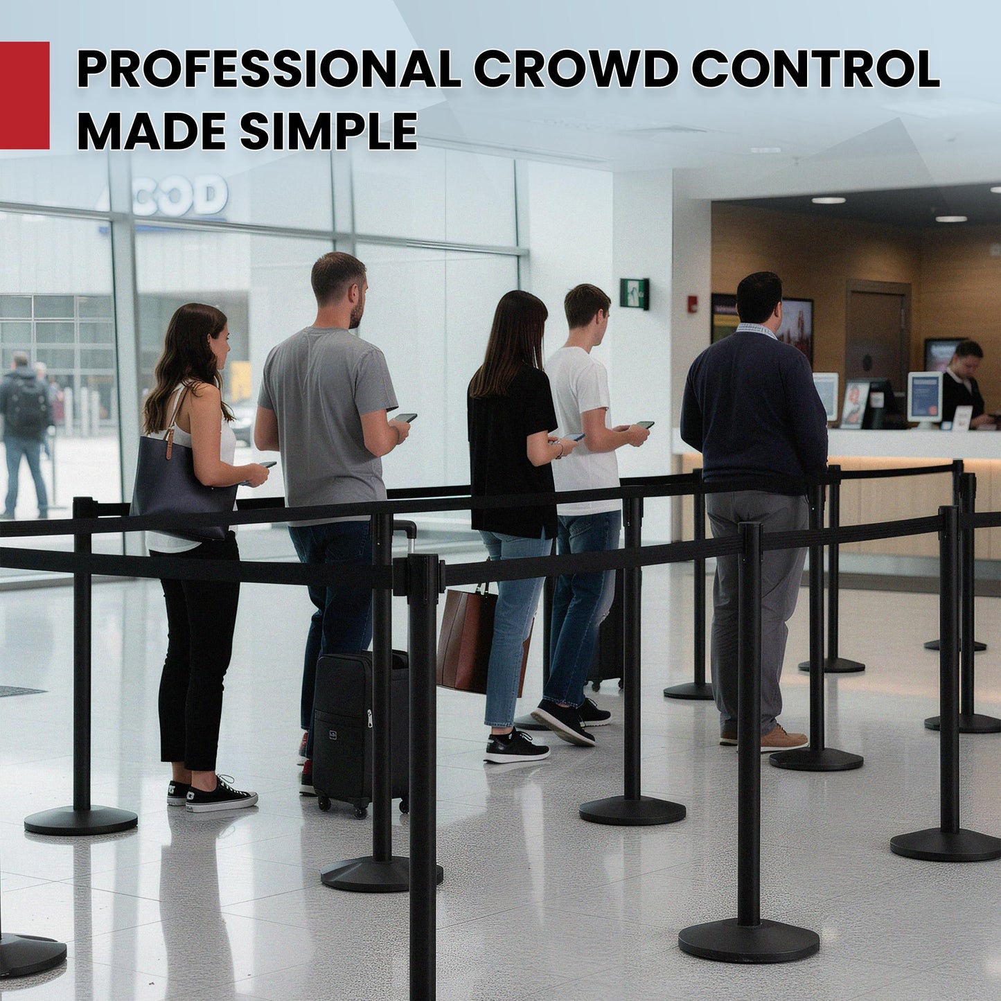 Crowd Control Warehouse Set of 2 Stanchion Retractable Belt Barriers, 11 Foot Black Belt Barrier with 40” Black Posts, Premium Crowd Control Barriers with Heavy Duty Concrete Base, CCW Series RBB-100