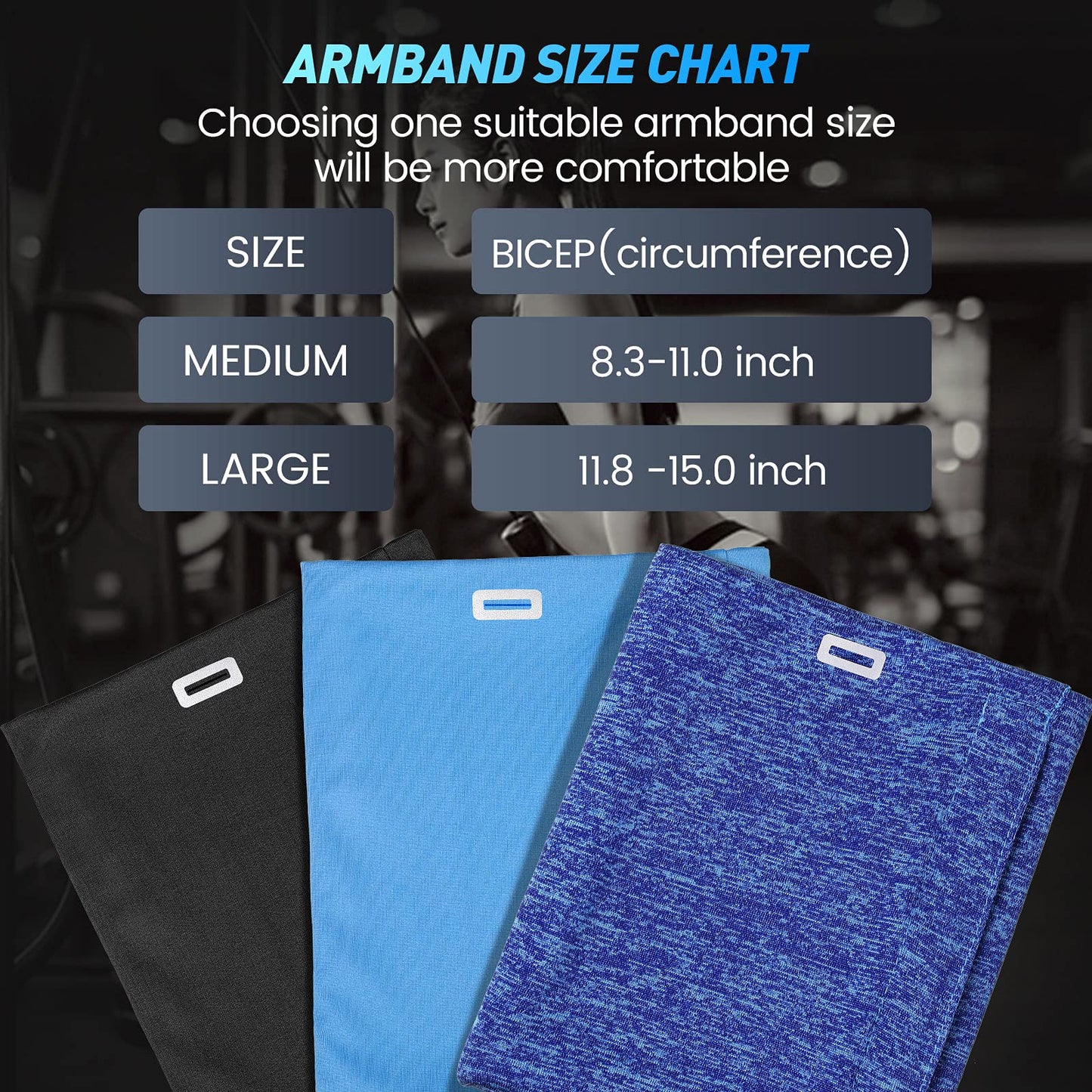 3 Pieces Running Phone Armband for Men Women, Univesal Arm Bands for Phones Below 7 Inches, Cell Phone Sleeve Holder Arm Bands for Walking Hiking Jogging Travel (Black, Gray, White-Blue, L)