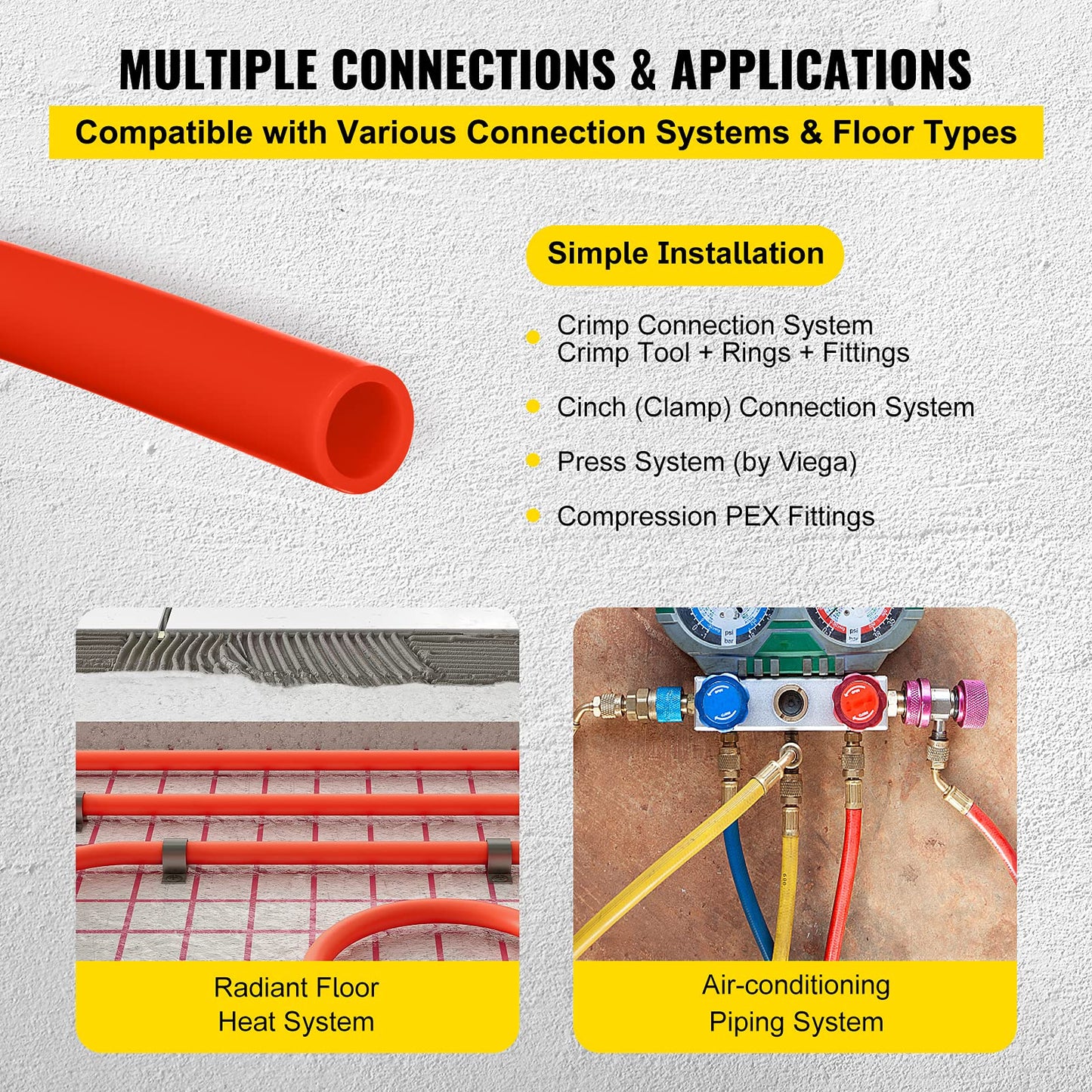 Happybuy 1000Ft PEX Tubing Pipe 1/2" PEX Tubing Oxygen Barrier Radiant Floor PEX Pipe Radiant Heat Floor Heating Plumbing Cold and Hot Water Tubing