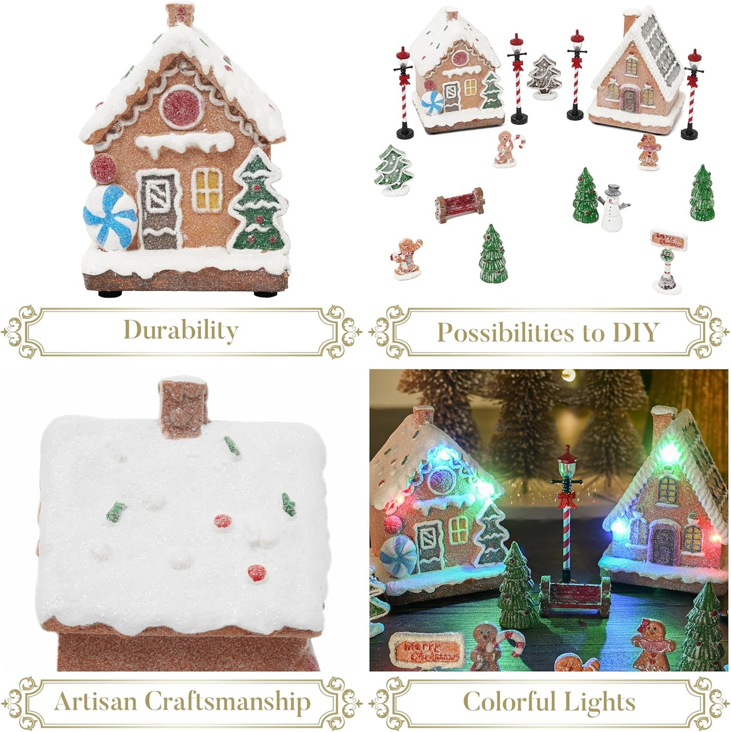 Valery Madelyn Christmas Village Set - Battery Operated Gingerbread House Decorations | 17-Piece Holiday Collection