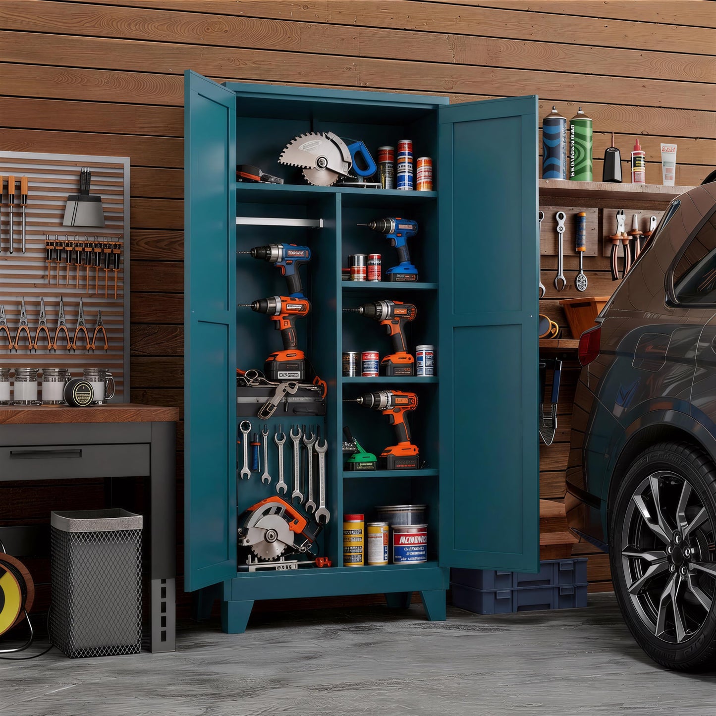 QPRVPTOW 71" H Metal Garage Storage Cabinets,Broom Closet Storage Cabinet,Utility Cabinet,Blue Storage Cabinets