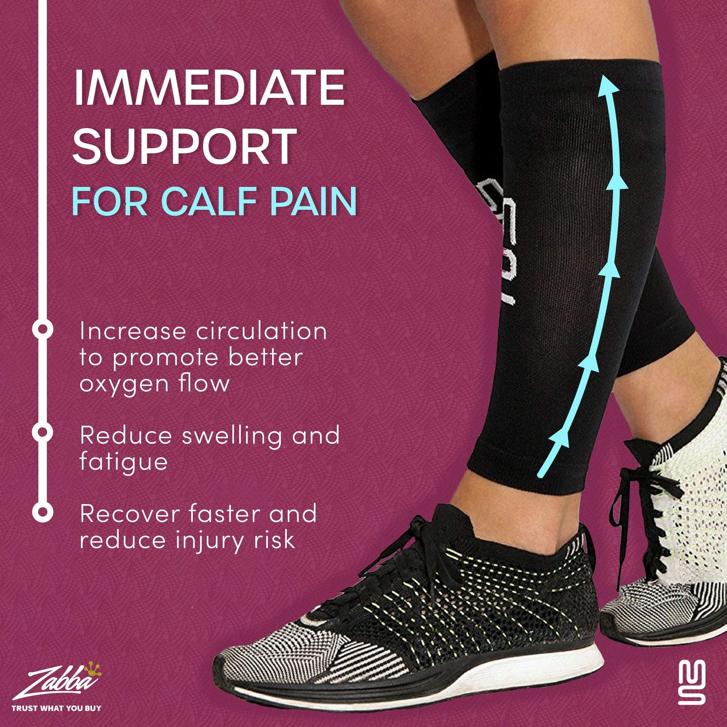 Modetro Sports Calf Compression Sleeves - Leg Sleeves for Men and Women - Support Brace for Running Flights Shin Splints