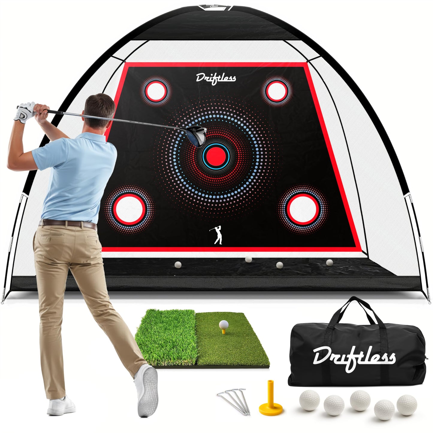 Golf Net – 10x7 ft Practice Net for Backyard Driving, Indoor Hitting Net with Mat, A Great Gift for Golfers or Dad – Golf Training Aid