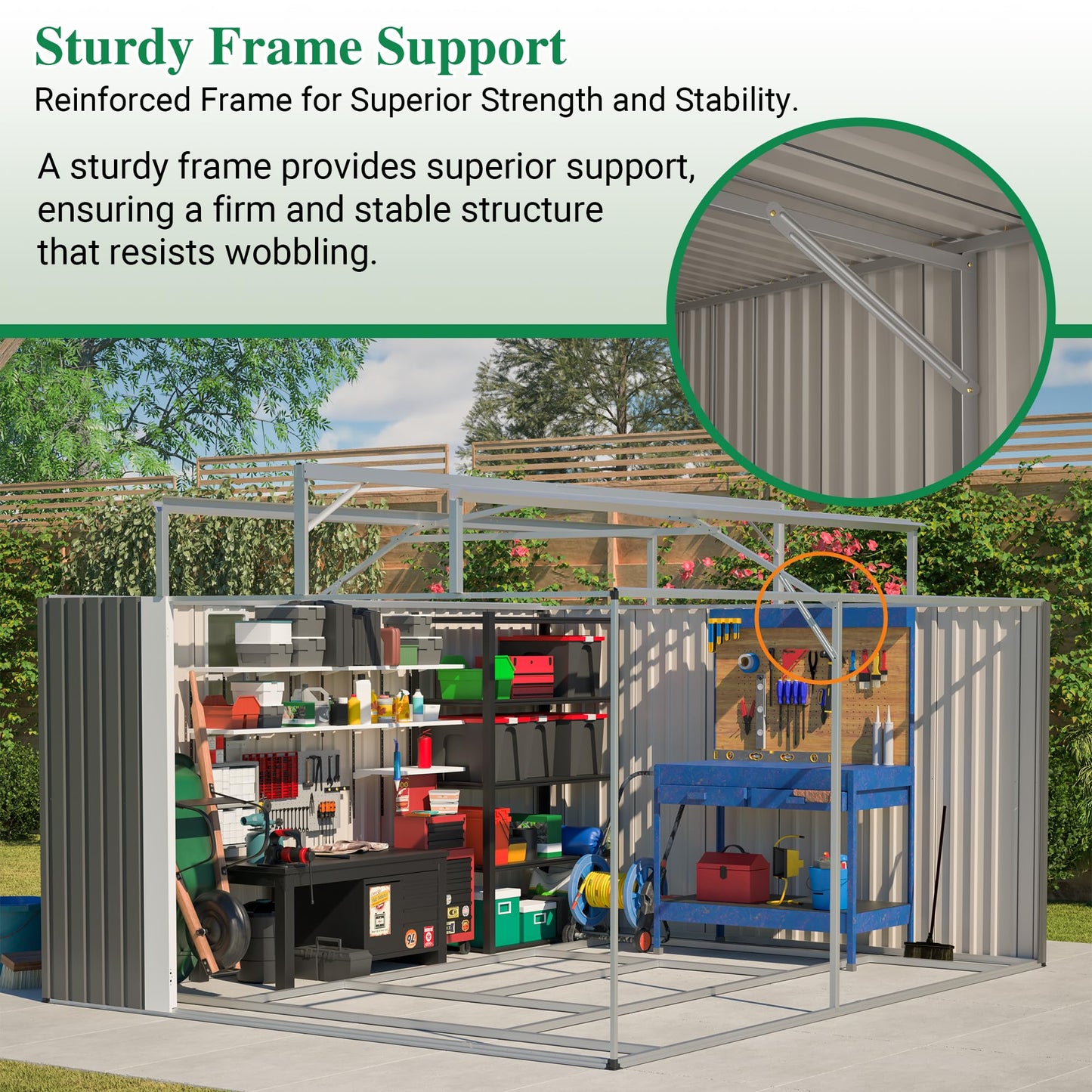 Outdoor Storage Shed, 10 X 12 FT Large Metal Utility Tool Sheds with Floor Frame & Windows, Steel Garden Shed with Updated Frame Structure for Backyard Patio Lawn, Grey