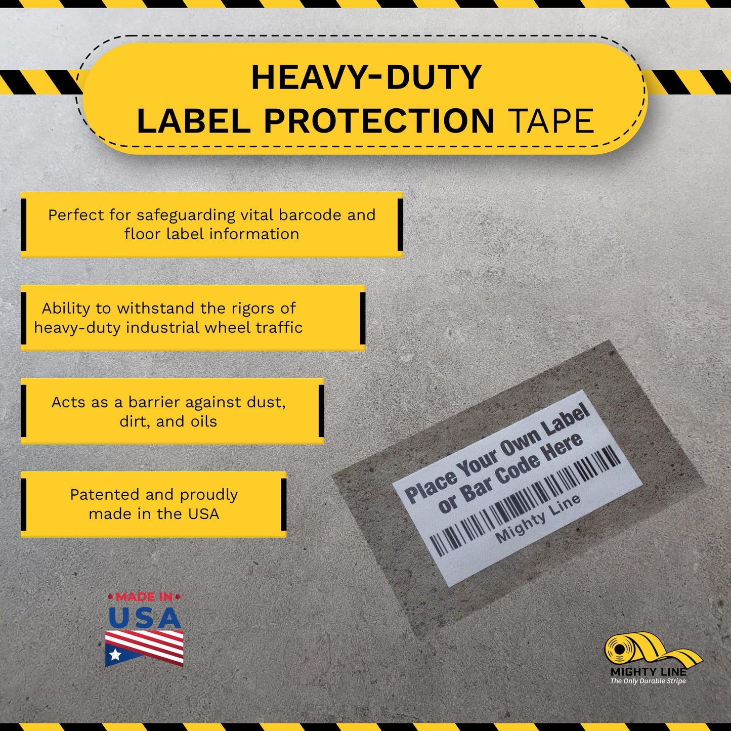Mighty Line Clear Label Protectors Covers for Sealing Barcode Stickers, Industrial, Warehouse, 5S Supplies, Peel and Stick Adhesive for Floor Marking, 6" Wide x 10" Long, Pack of 100