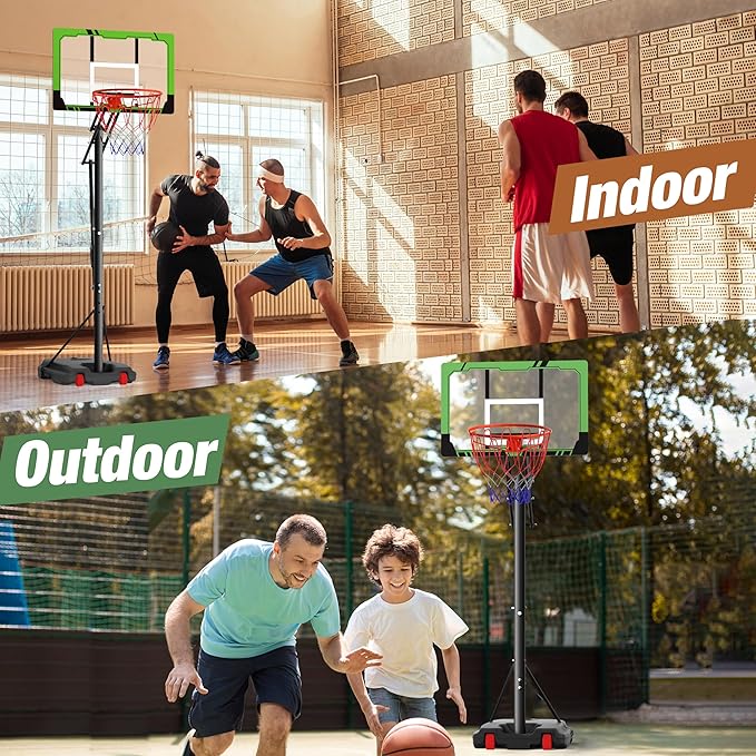 Portable Basketball Hoop Height Adjustable 4.0-10ft: Outdoor Basketball Goal System for Kids Youth Teens in Backyard/Driveway/Indoor, 33-45 Inch Shatterproof Backboard and Stable Base