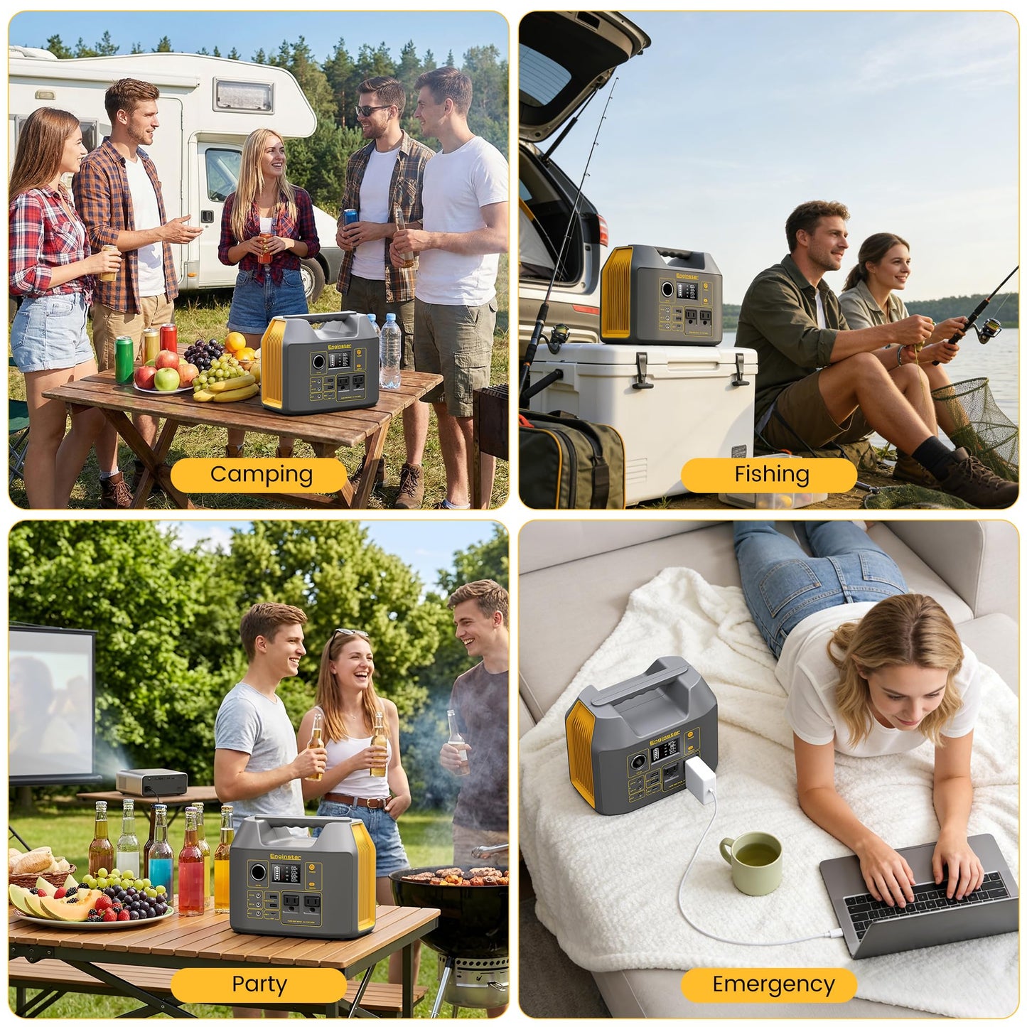 EnginStar Portable Power Station,300W Solar Generator, 110V 296Wh Power Bank Two Pure Sine Wave AC Outlet 80000mAh Lithium Battery Pack for Camping Outdoors Trip RV Hunting Vans Emergency Backup