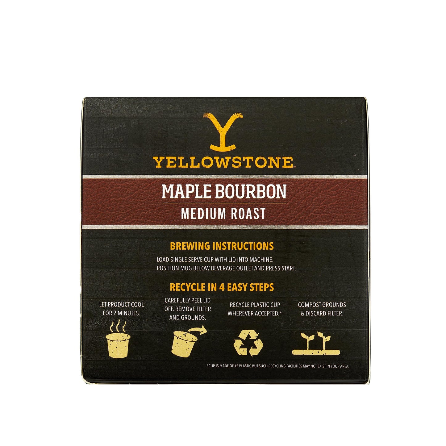 Yellowstone Maple Bourbon Medium Roast Coffee, Single Serve Recyclable Pods/Cups, 100% Arabica Beans, 72 Count
