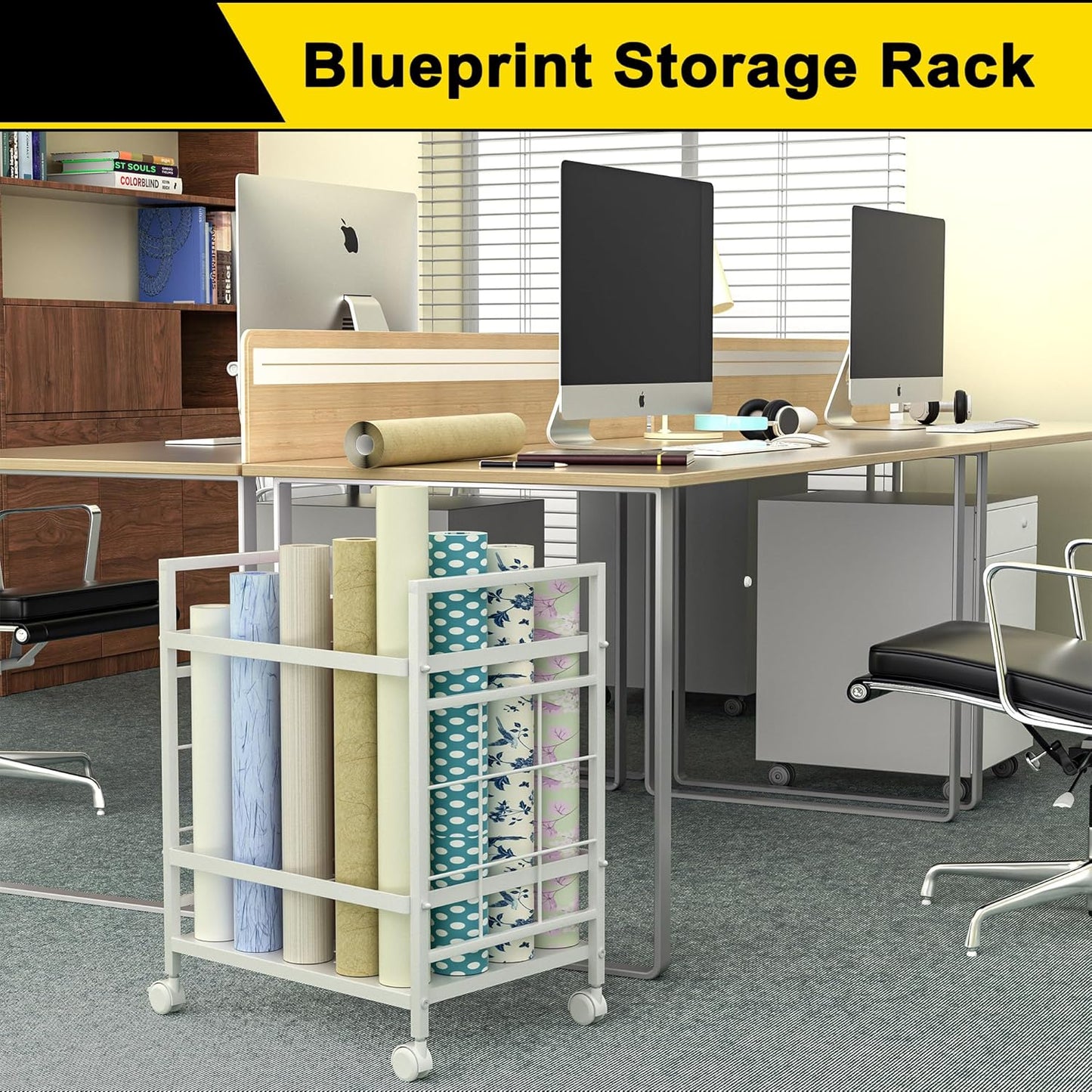 Wrapping Paper Organizer by [Brand Name] - Mobile Storage Solution with 20 Slots & Silent Wheels | Black