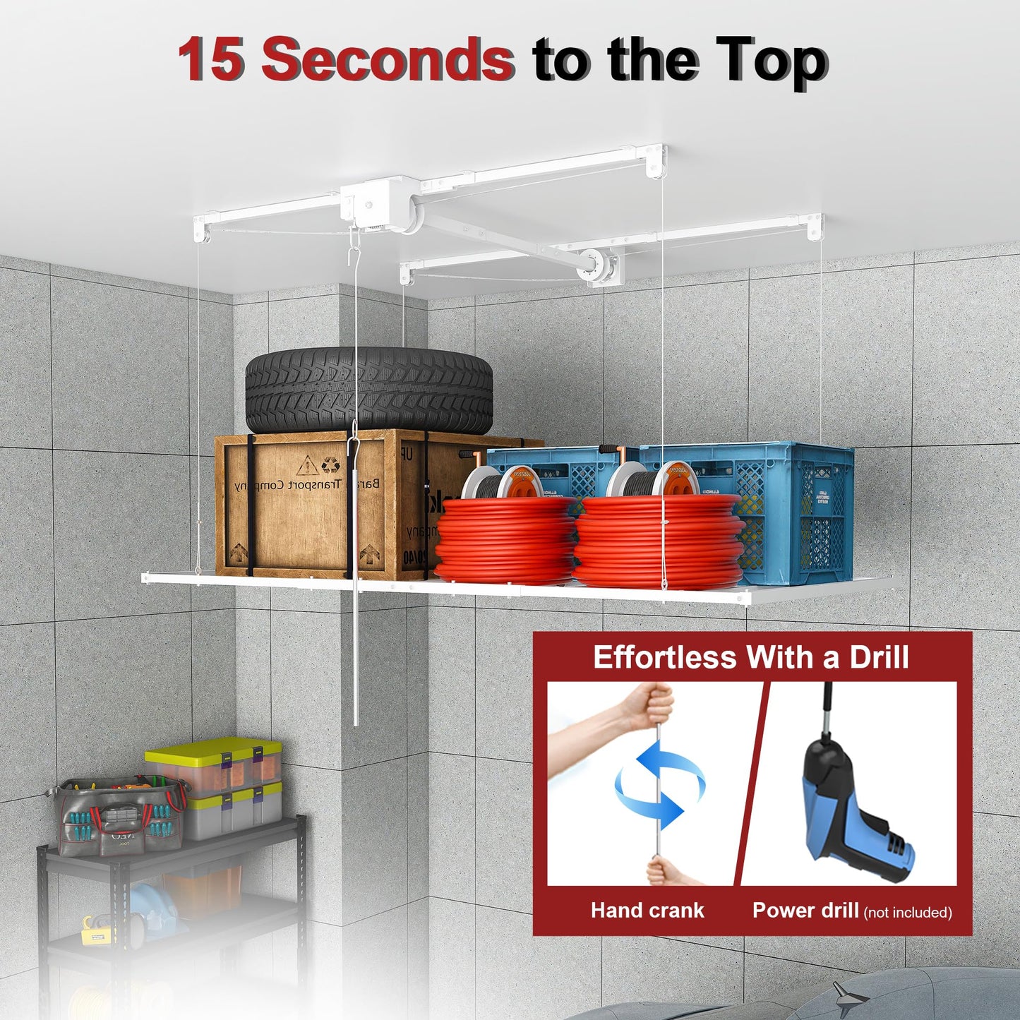 Leavader Manual Garage Storage Lift 3x6 FT for 10-12 ft Ceilings, Crank Down Overhead Storage Rack with Safety Lock, Heavy Duty Steel Garage Ceiling Storage System, 270LBS Capacity