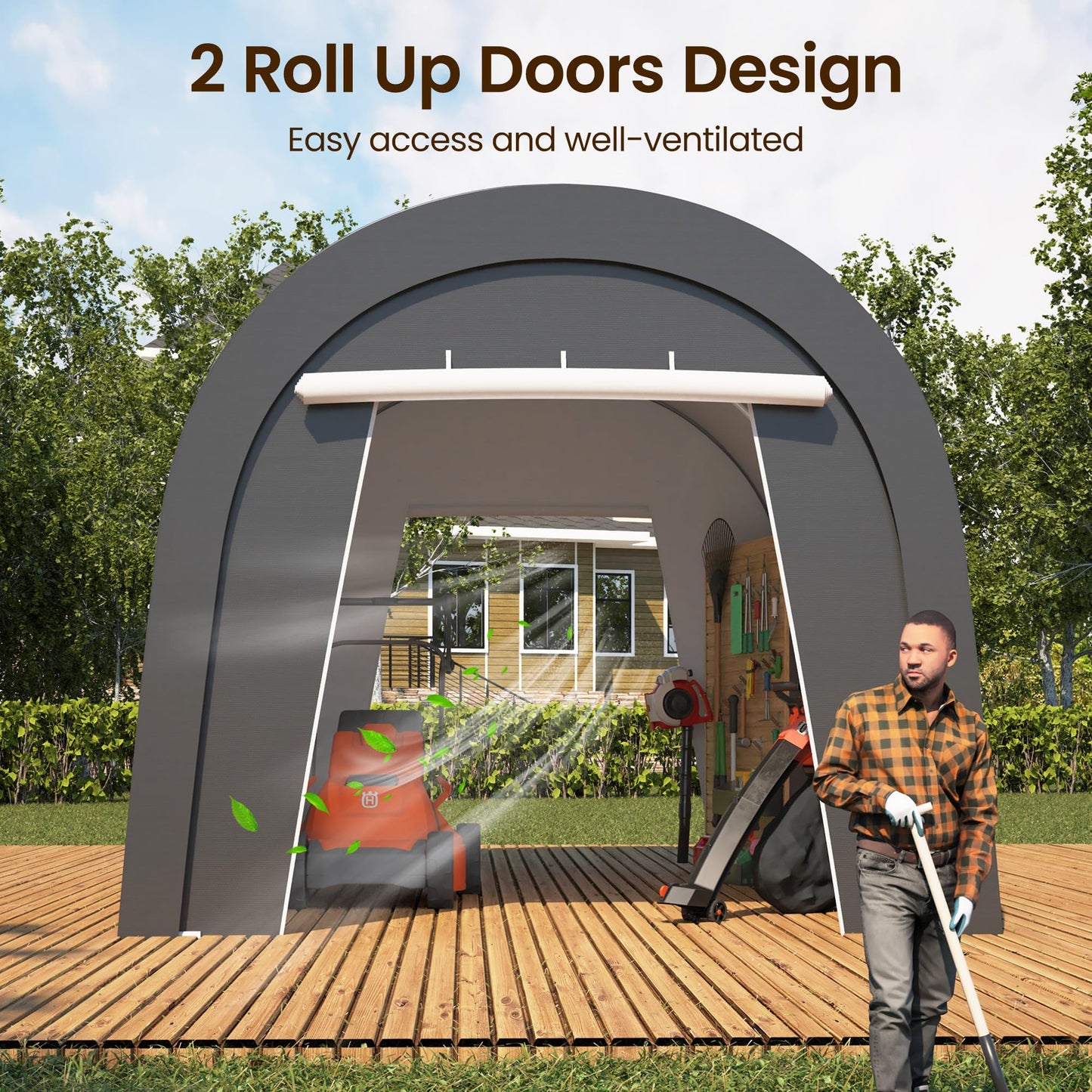 FansaFurn Heavy Duty Carport with 4 Cloth Bags, All-Weather Car Canopy with 2 Roll-up Doors, Portable Garage Storage Shelter Shed for Cars, Truck, or Garden Tools, 10' x 20'