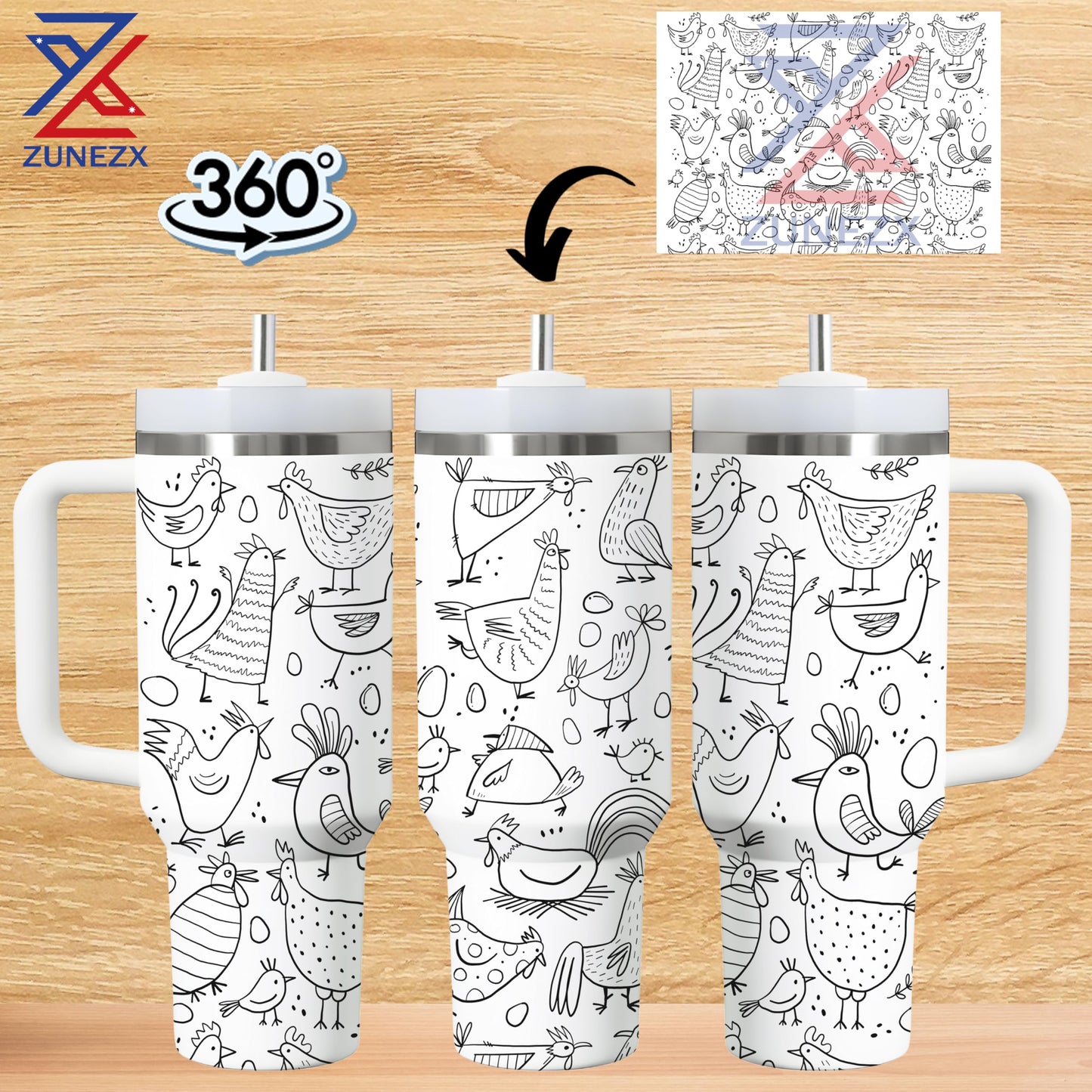 40Oz Chicken Tumbler with Handle & Straw, Chick Straw Cover - Ideal for Chicken Lady, Chicken Cups - Perfect Chicken Mom Gifts for Birthday, Christmas, Decorations, Gifts for People with Chickens