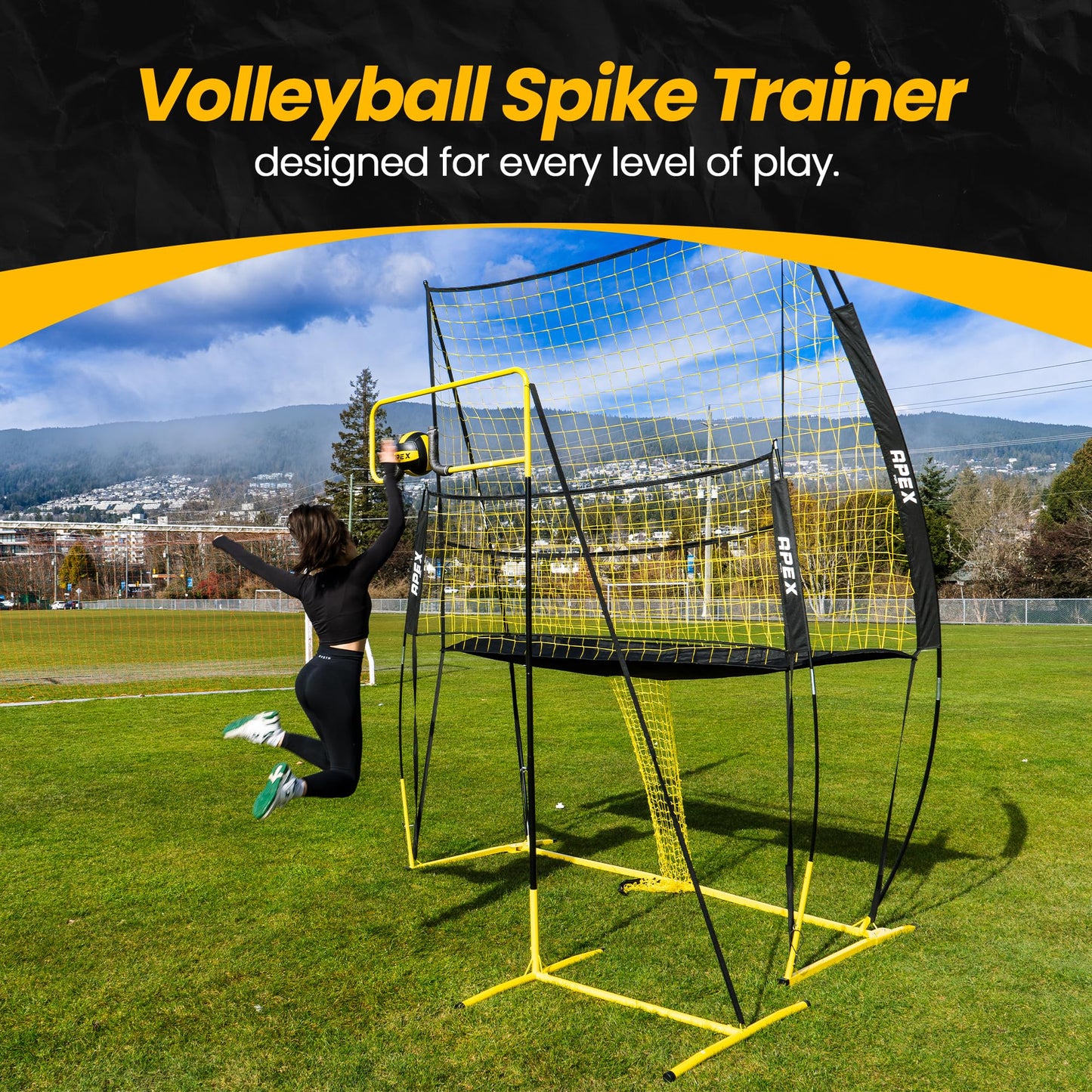 Apex Sports Volleyball Spike Trainer – Adjustable Solo Practice Station for Hitting & Spiking – Durable 25lb Base, Easy Ball Reload – Indoor/Outdoor Training Aid for All Skill Levels
