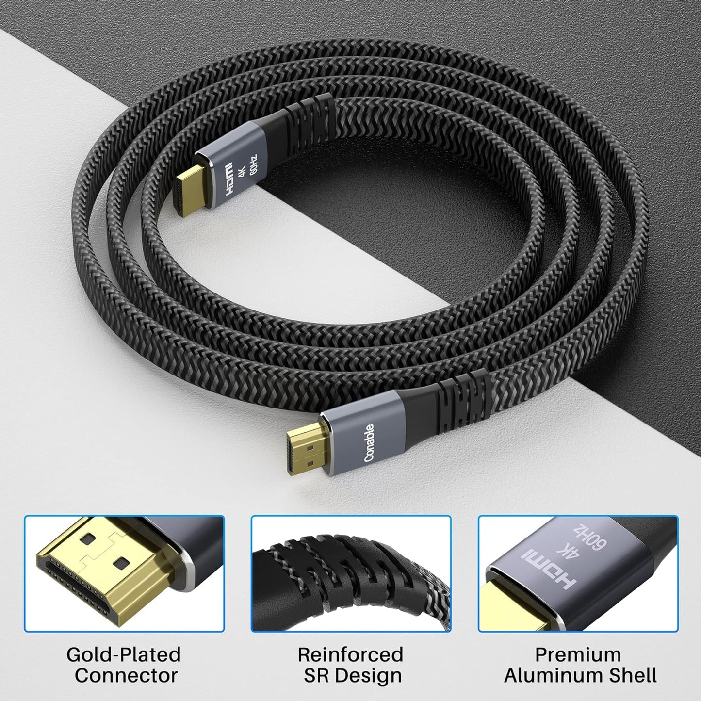 25 4K 4K@60Hz 2160p 1080p 2.2 3D 25 2 25FT Flat HDMI Cable Feet, HDMI High Speed Braided Cord, Pure Copper, Supports