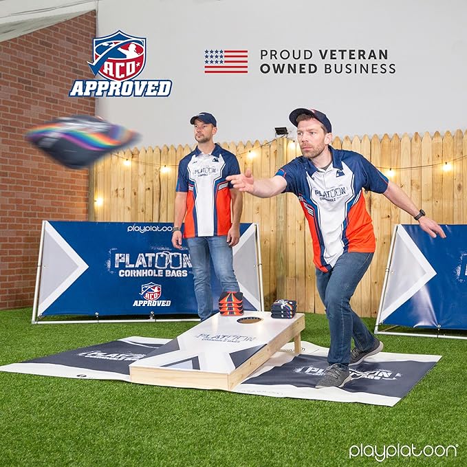 Play Platoon Cornhole Bags Set of 8 Regulation Professional Corn Hole Bean Bags ACO Approved, Competition Weight, Slick and Stick