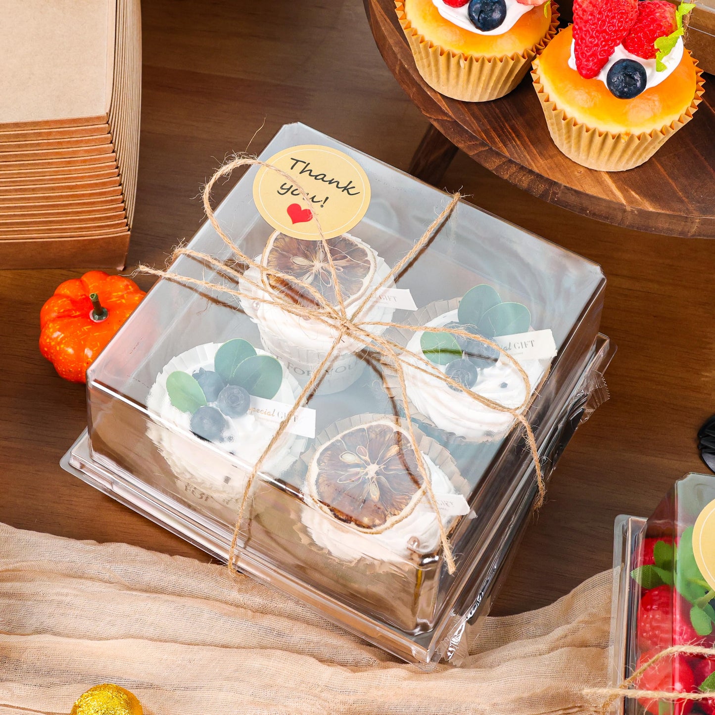 NPLUX 20 Pack Small Cake Boxes Charcuterie Boxes Mini Cake Containers With Lids For 4-6-inch Cake Pudding Sandwich Pie Bakery Dessert(Brown 7x7x4 inch)