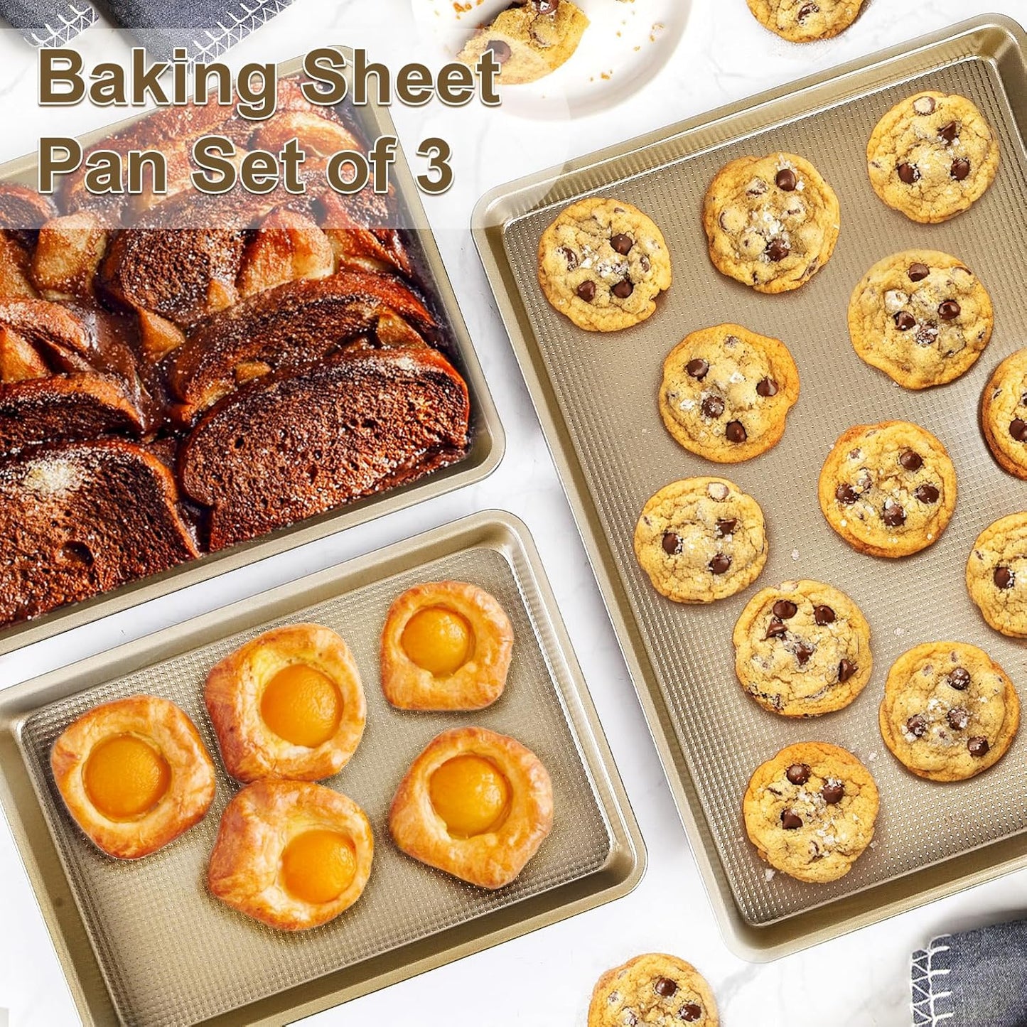 Skiennix Baking Sheet Pan Set - Nonstick Cookie Sheets | Heavy Duty Carbon Steel | 3-Piece Set