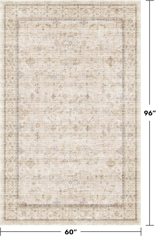 Hazo Haus Ivory 5x8 Area Rug - Soft, Washable Non-Slip Design for Bedroom & Home Office Décor