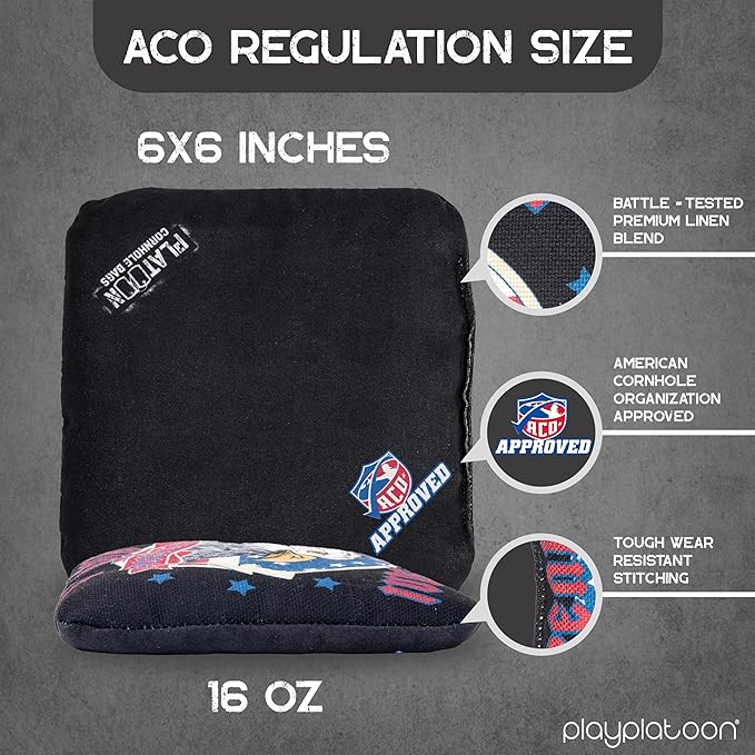 Play Platoon Cornhole Bags Set of 8 Regulation Professional Corn Hole Bean Bags ACO Approved, Competition Weight, Slick and Stick