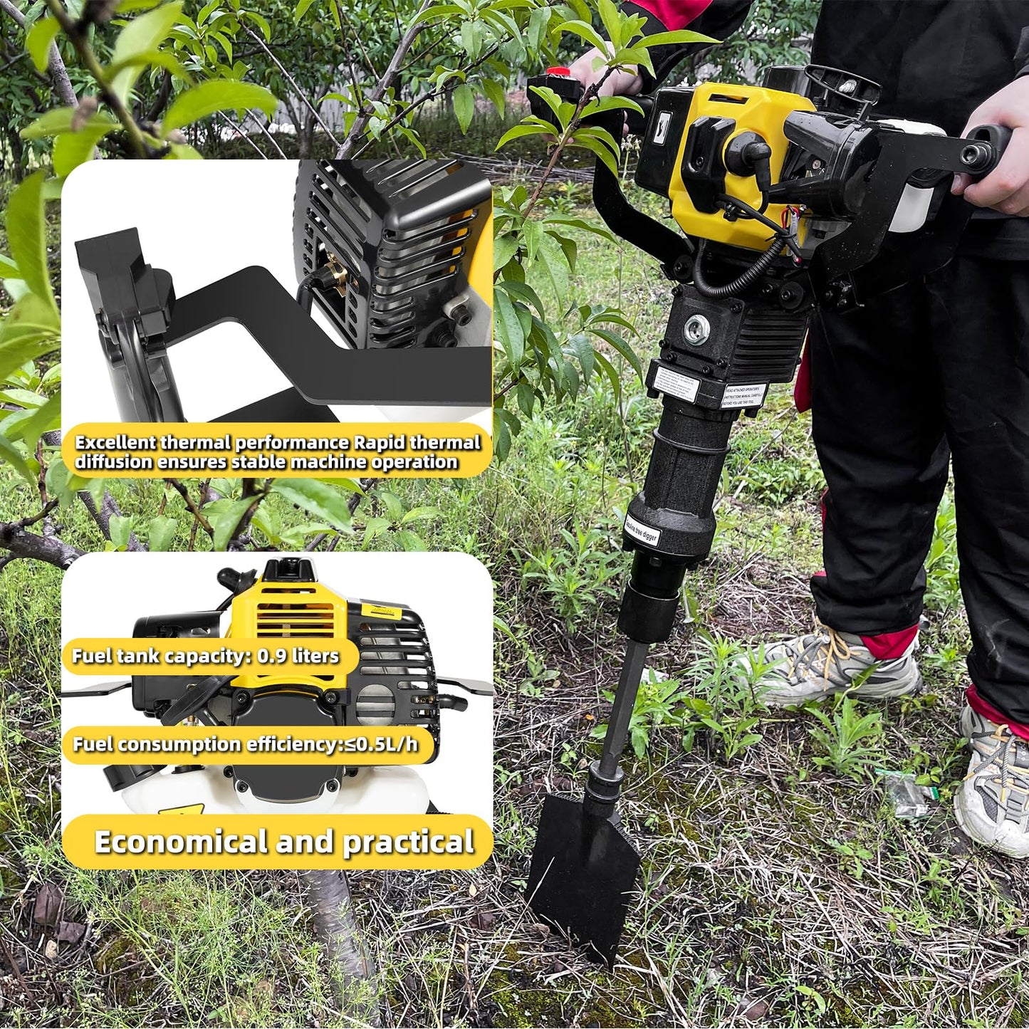 52cc Gas Powered Planting Shovel Digger, 2-Stroke Planting Auger for Tree & Fence High Torque, Portable Earth Drill for Farm, Garden & Landscaping – Shovel & Spade Alternative